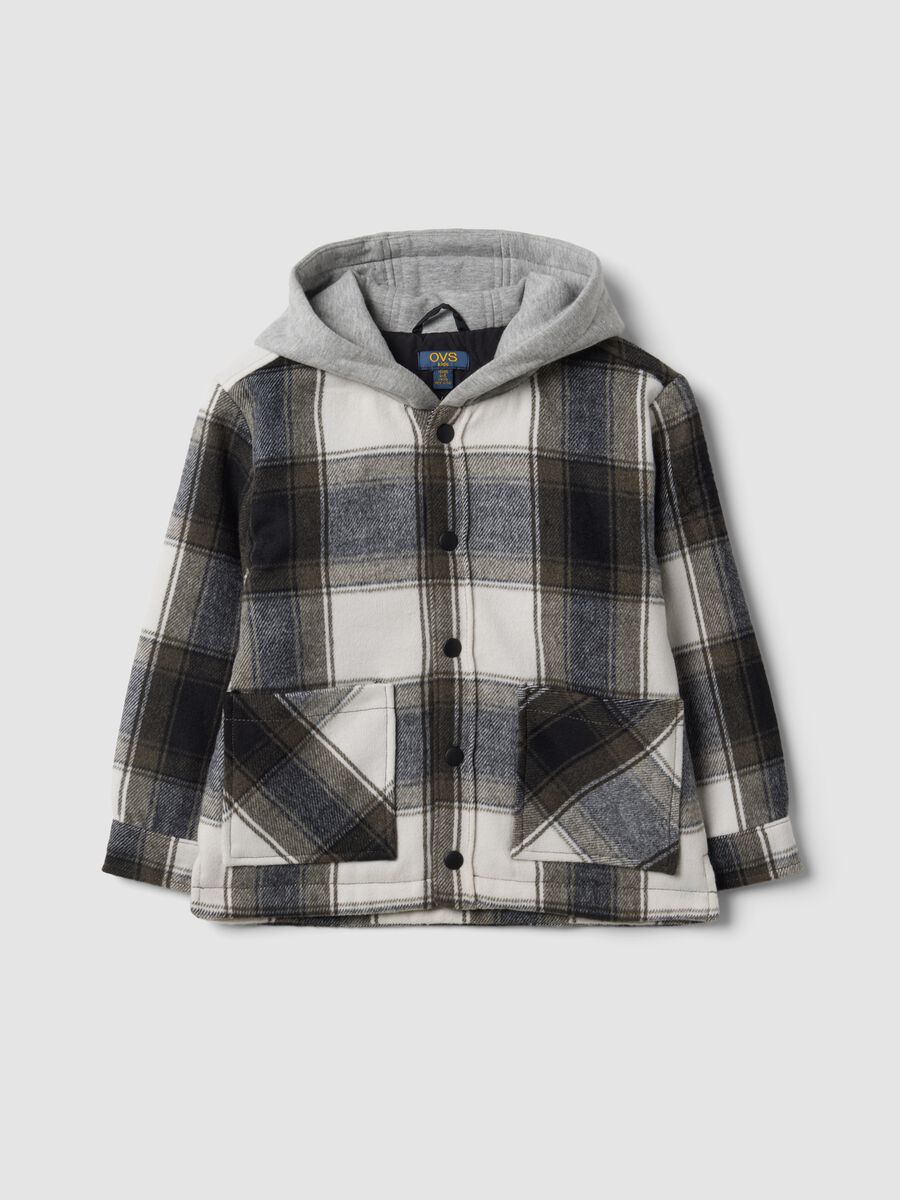 Grey checked hooded padded shacket_0