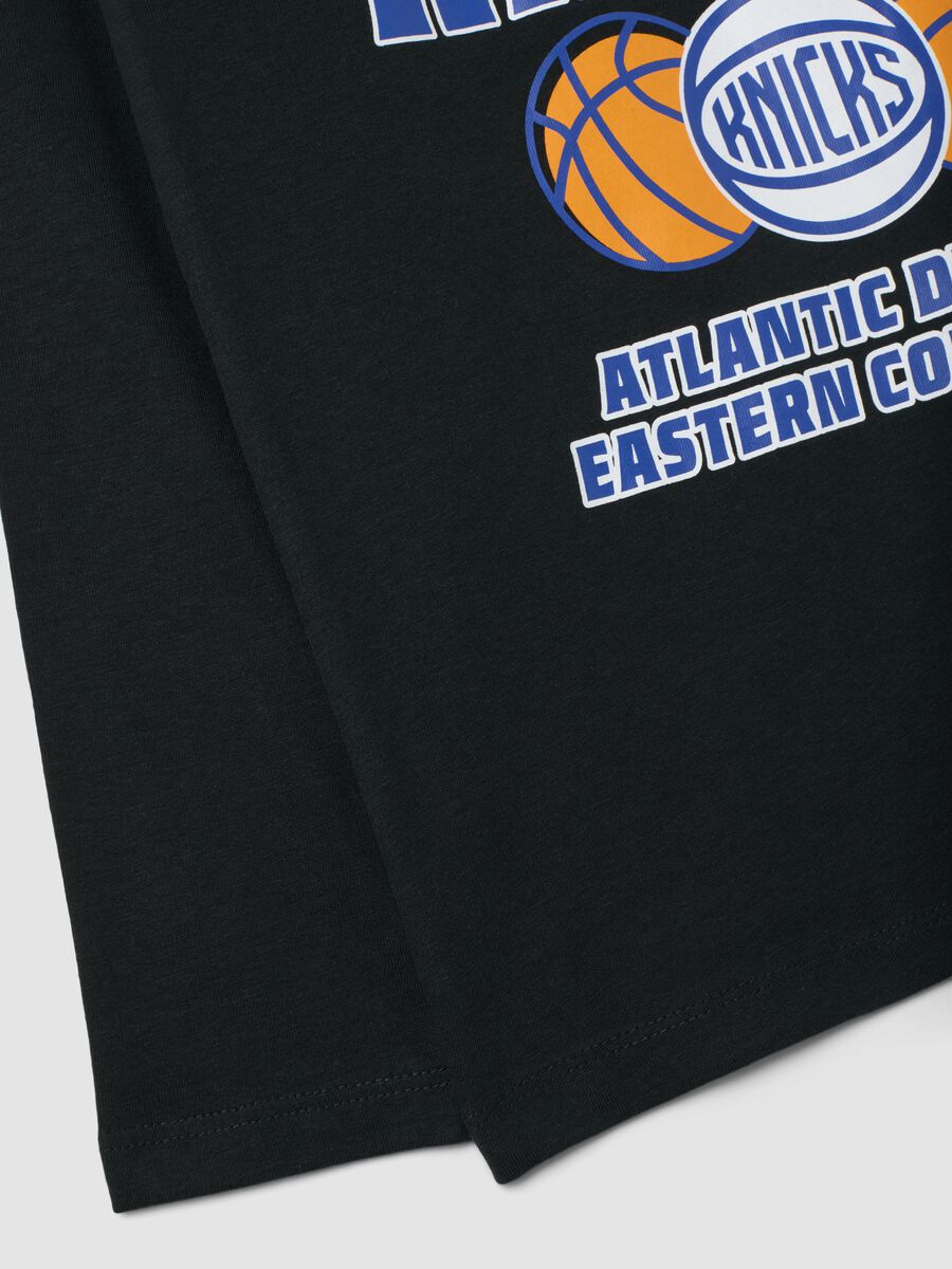 Black pure cotton T-shirt with New York Knicks print_3