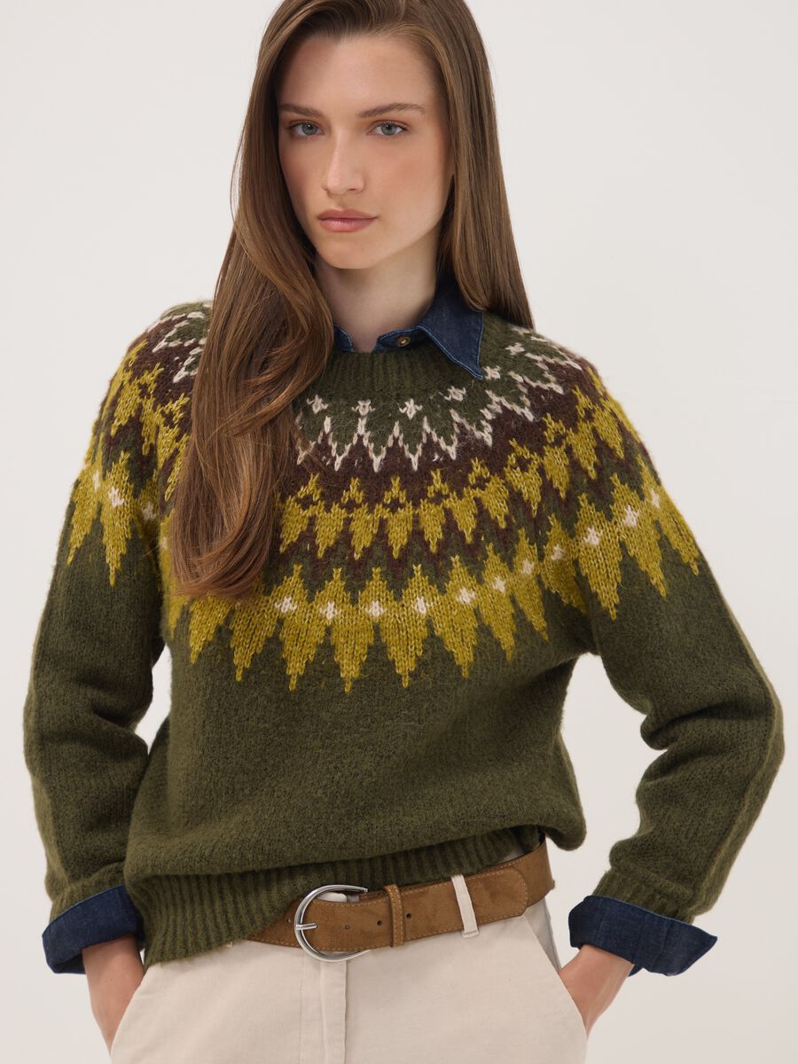 Maglia verde jacquard girocollo_1