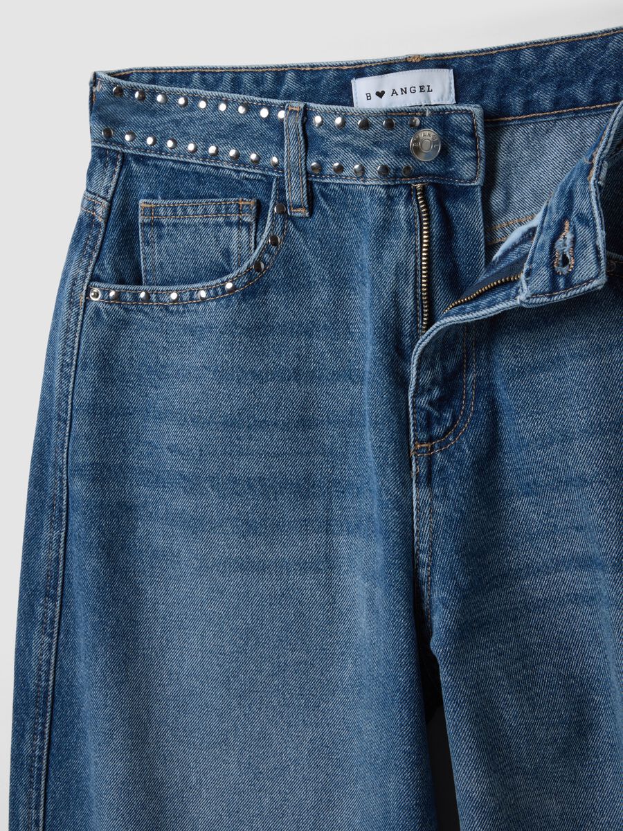 Blue pure-cotton skater-fit jeans with rhinestones_2