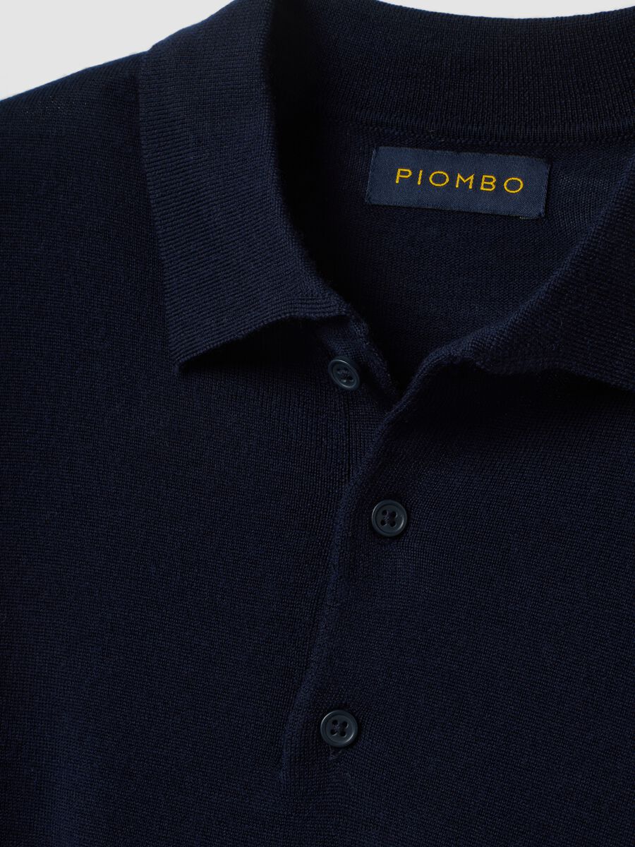 Navy pure merino wool polo jumper with polo collar_1