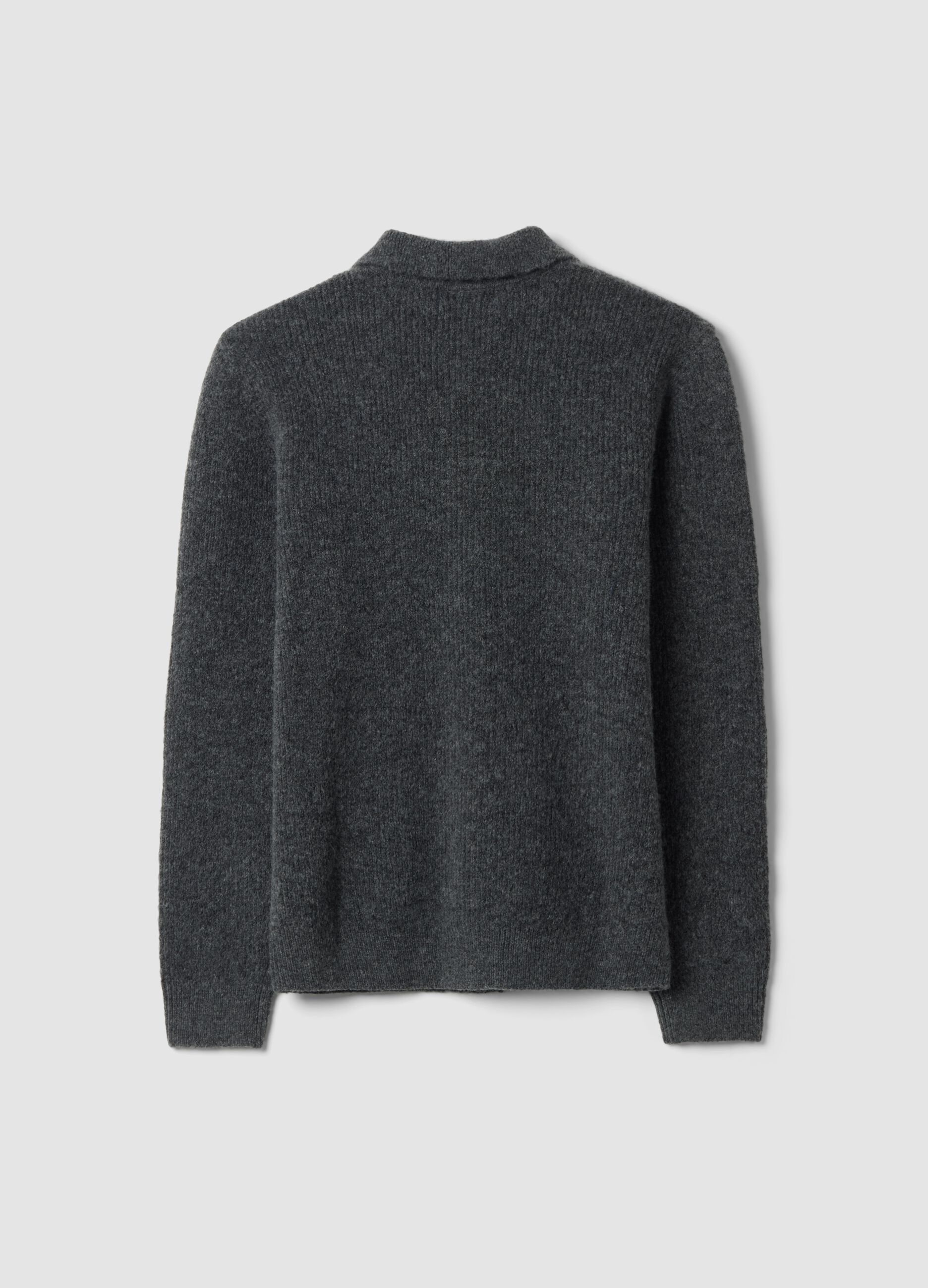 Grey marl stretch wool polo-collar cardigan