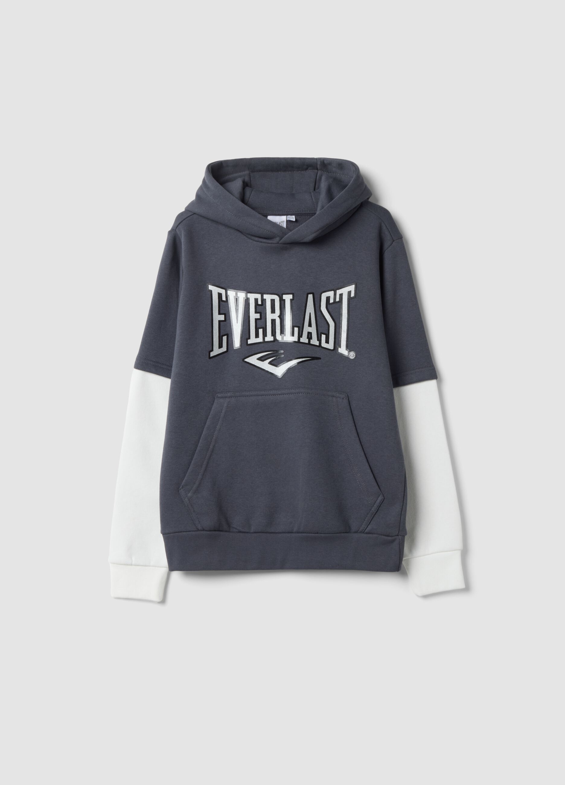 Blue cotton-blend hoodie with front kangaroo pocket
