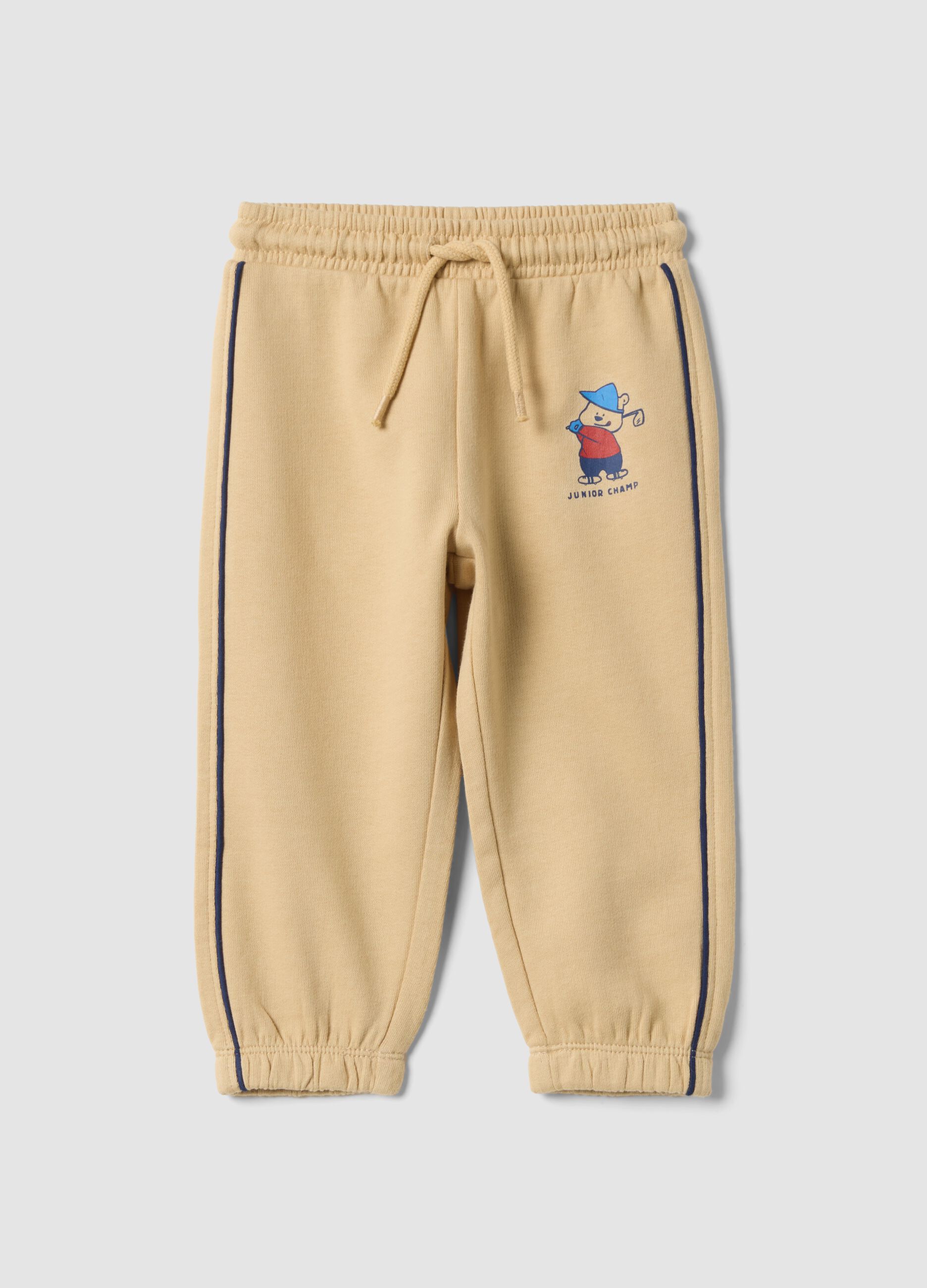 Beige pure cotton joggers with print