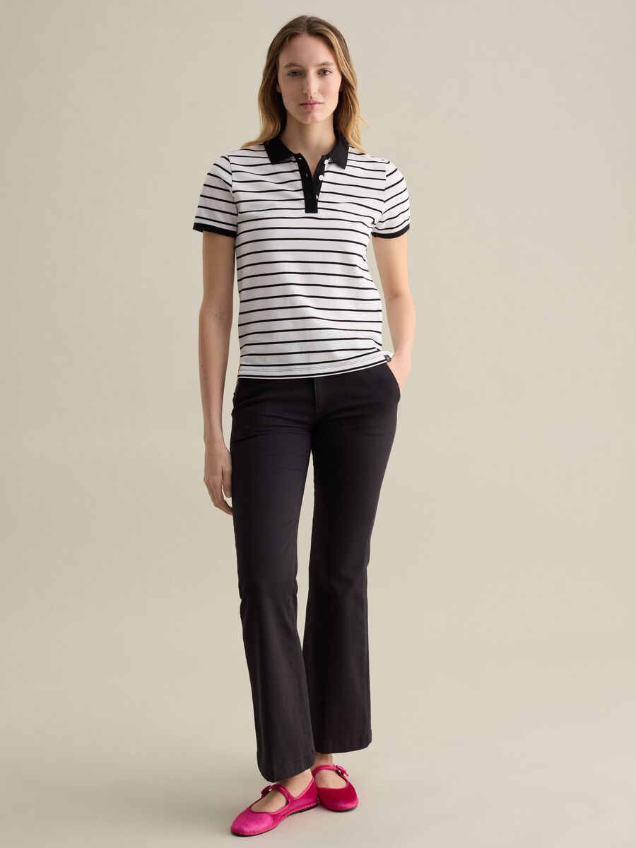 Black and white striped polo shirt in piquet_1
