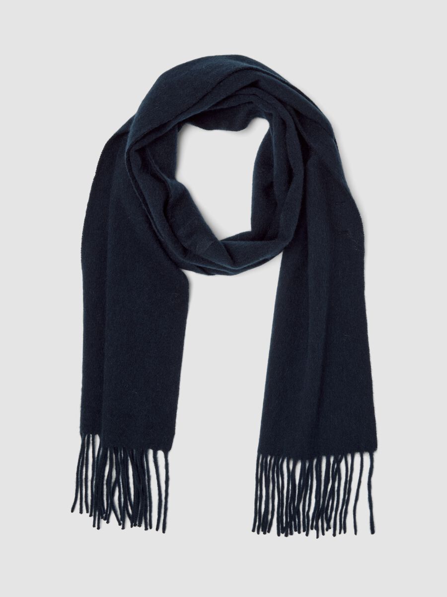Blue pure cashmere scarf with fringes_0