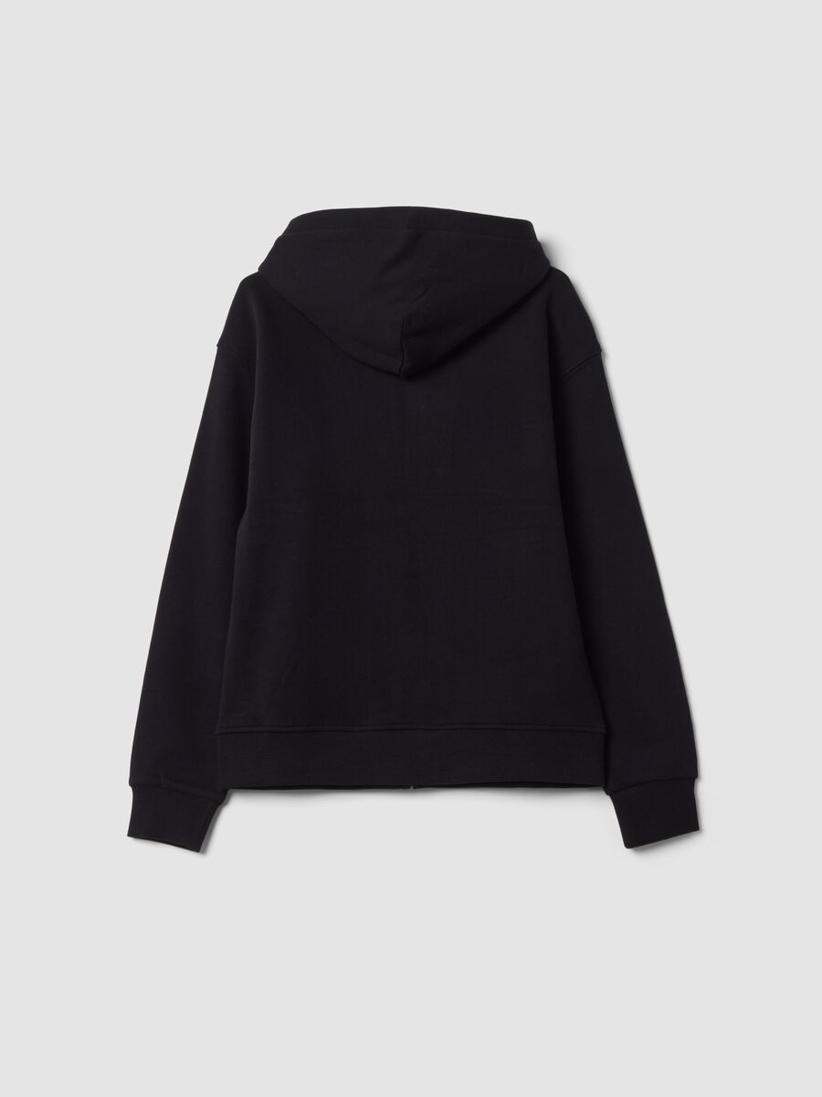 Felpa nera con cappuccio in puro cotone fleece organico relaxed fit_1