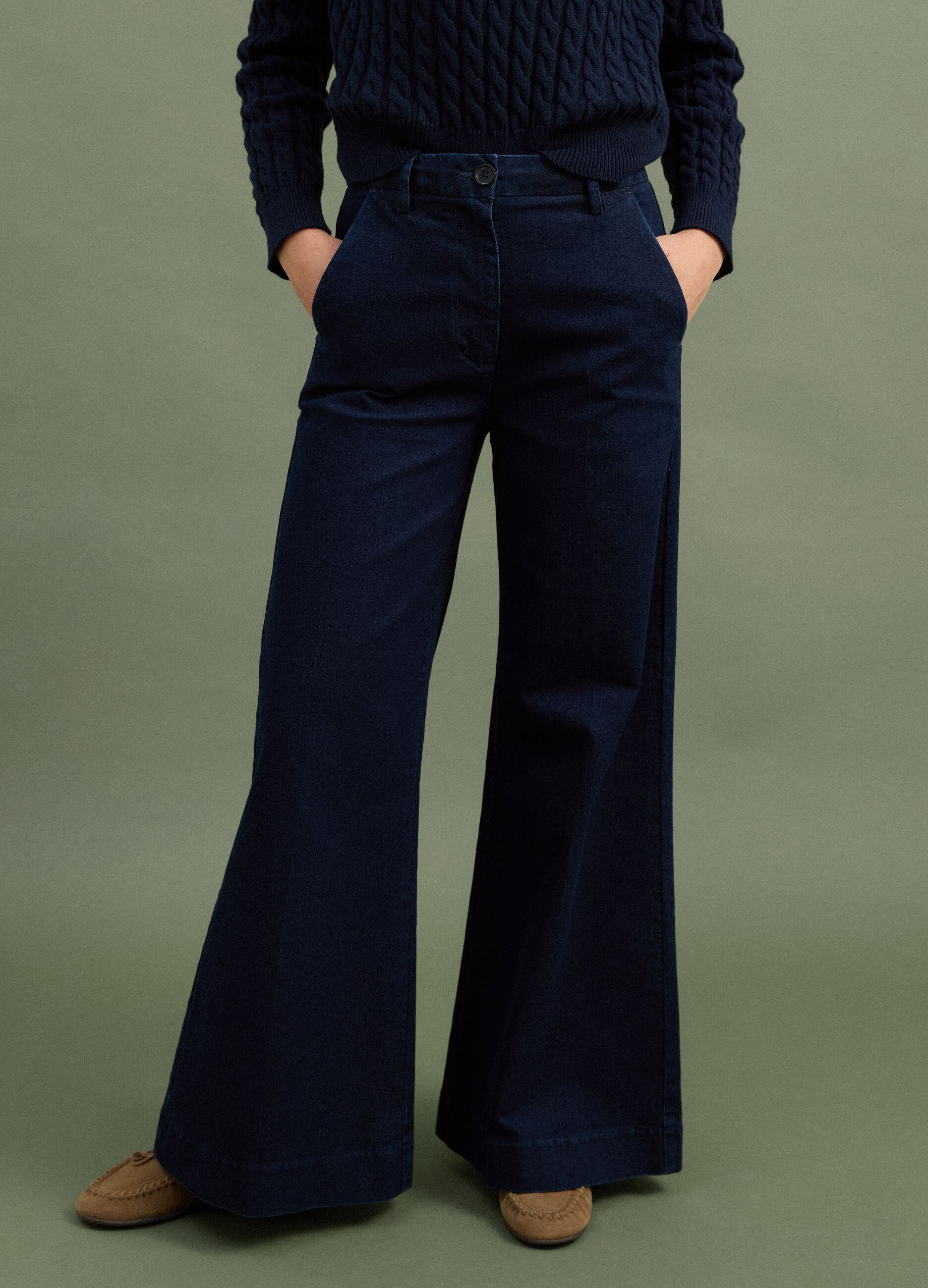 Jeans blu wide leg in cotone elasticizzato
