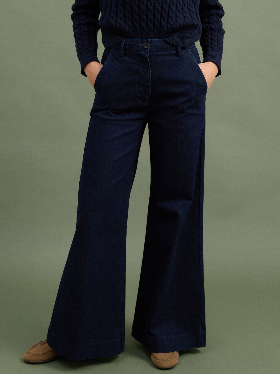 Blue wide-leg stretch cotton jeans_1