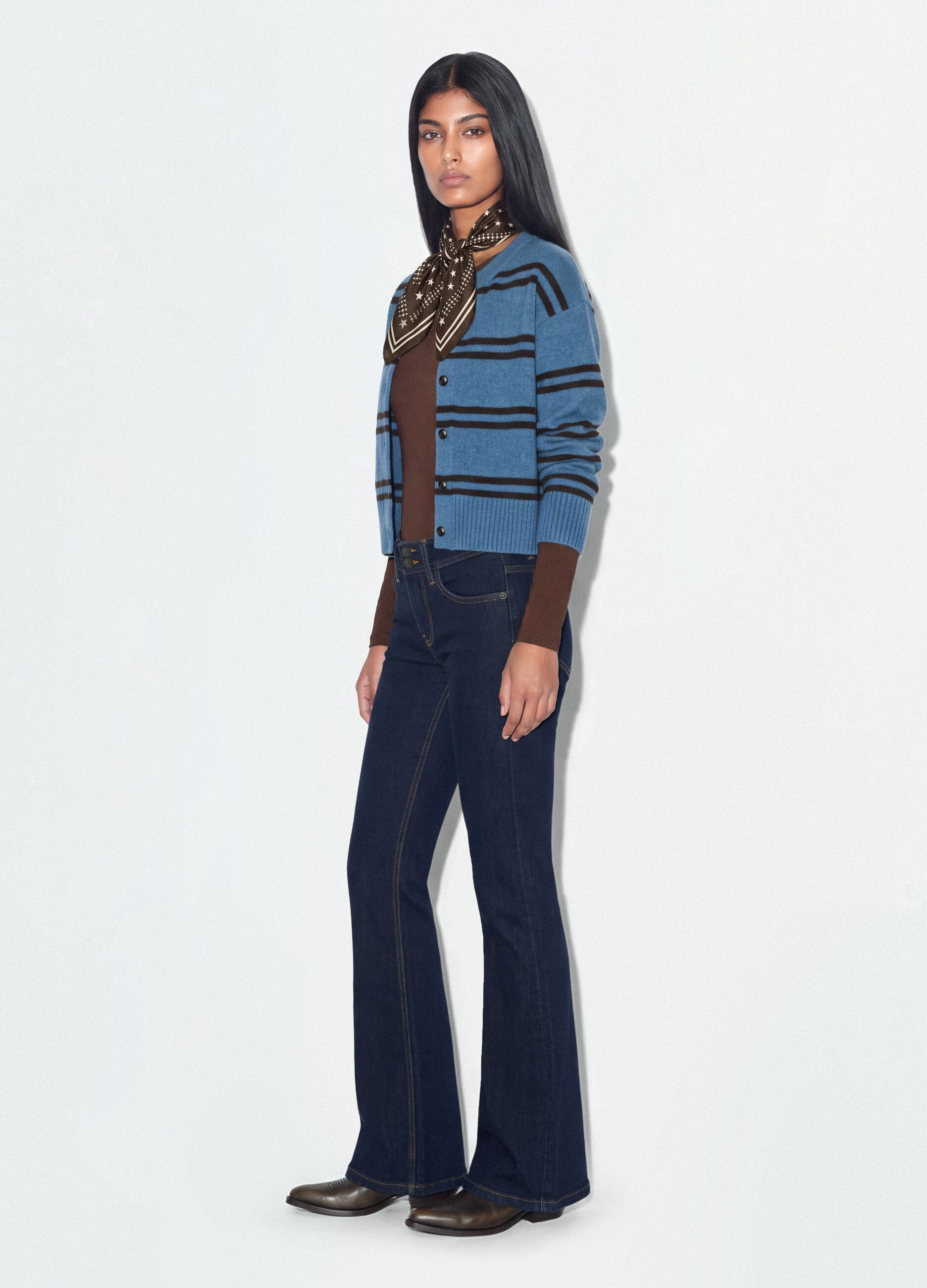 Jeans blu flare in cotone elasticizzato