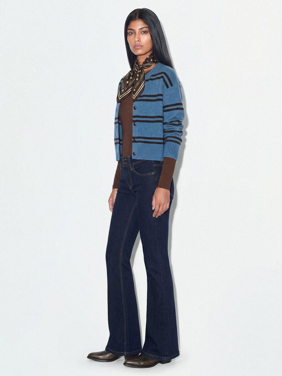 Jeans blu flare in cotone elasticizzato_1