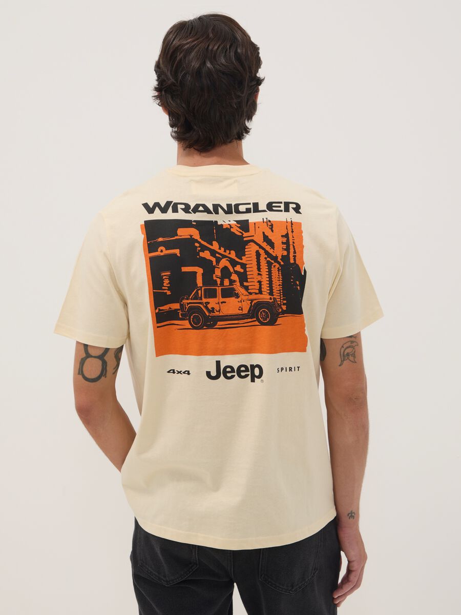 Beige pure cotton crew-neck T-shirt with Jeep print_3