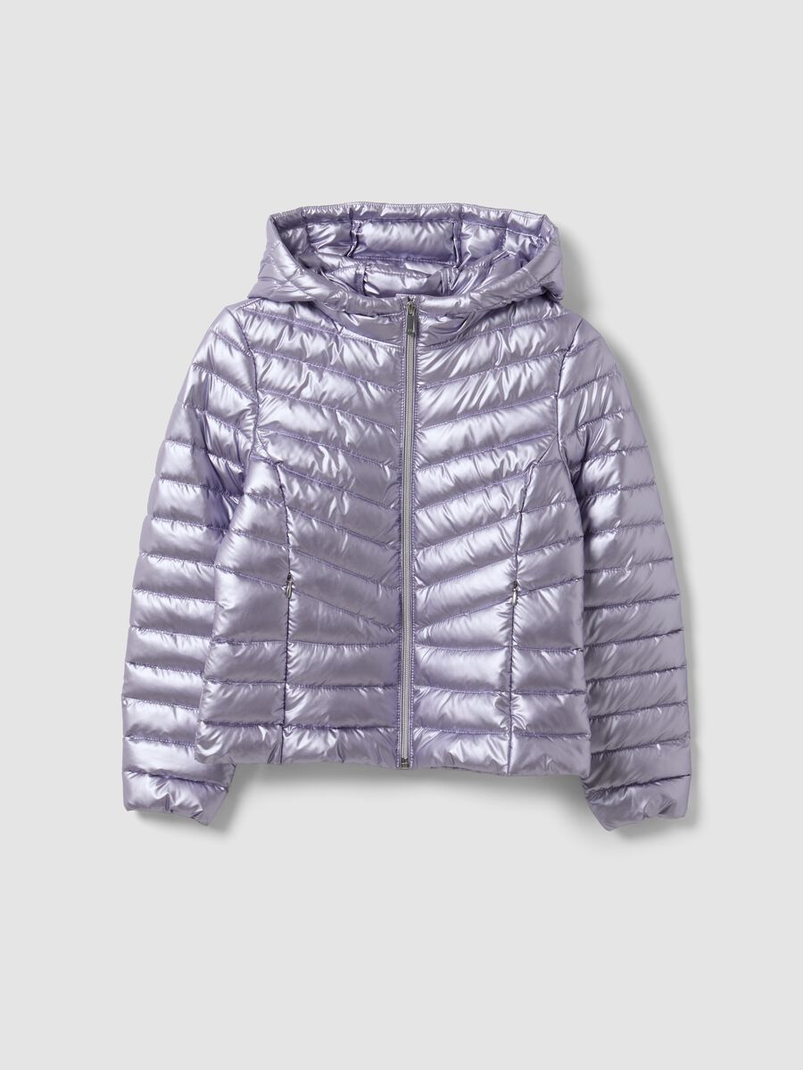 Purple Ultralight padded jacket with hood and zip for girls_4