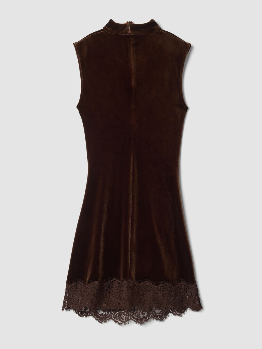 Brown stretch-fabric dress with high neckline_2