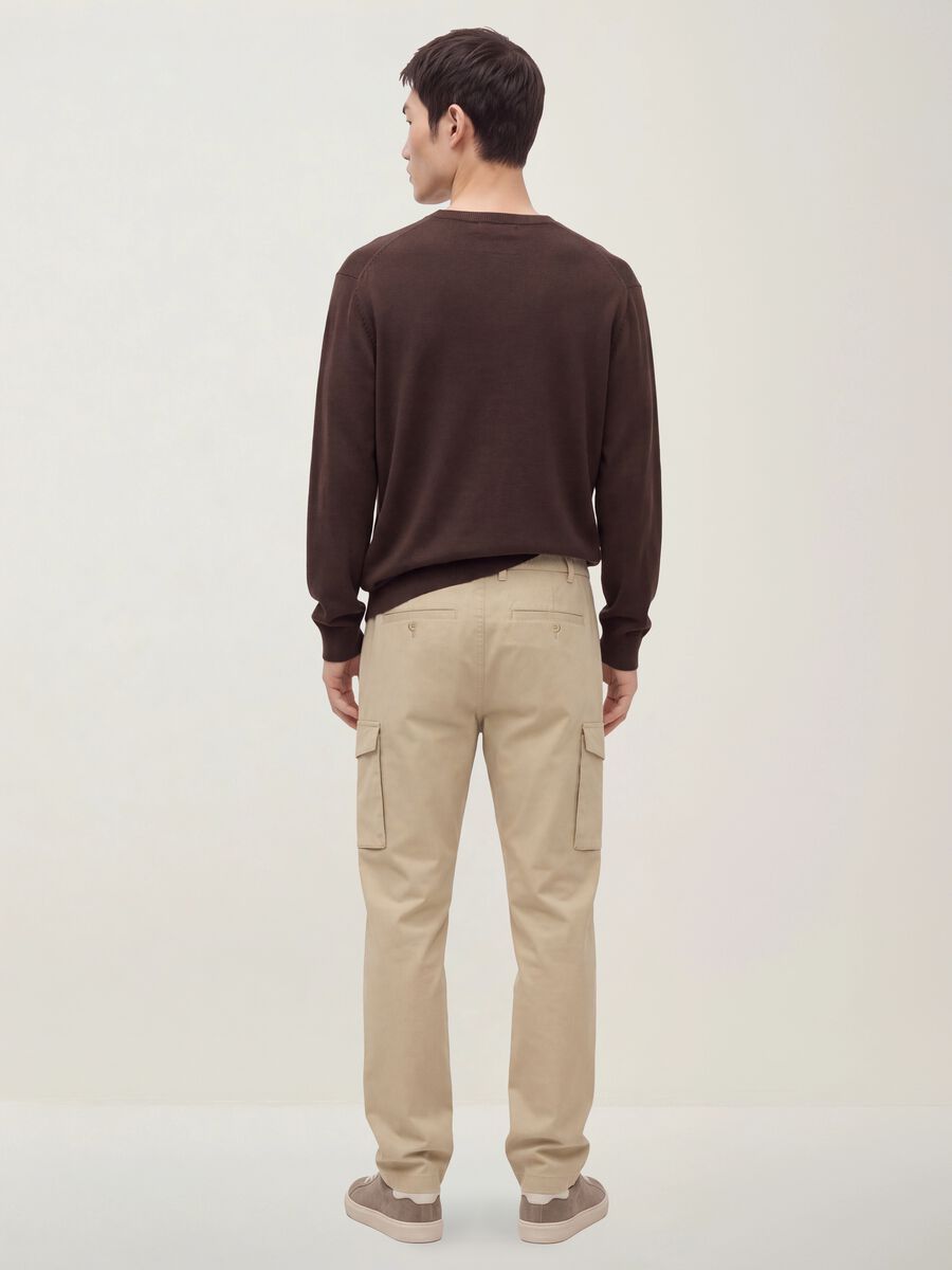 Pantaloni cargo beige in cotone elasticizzato slim fit_4