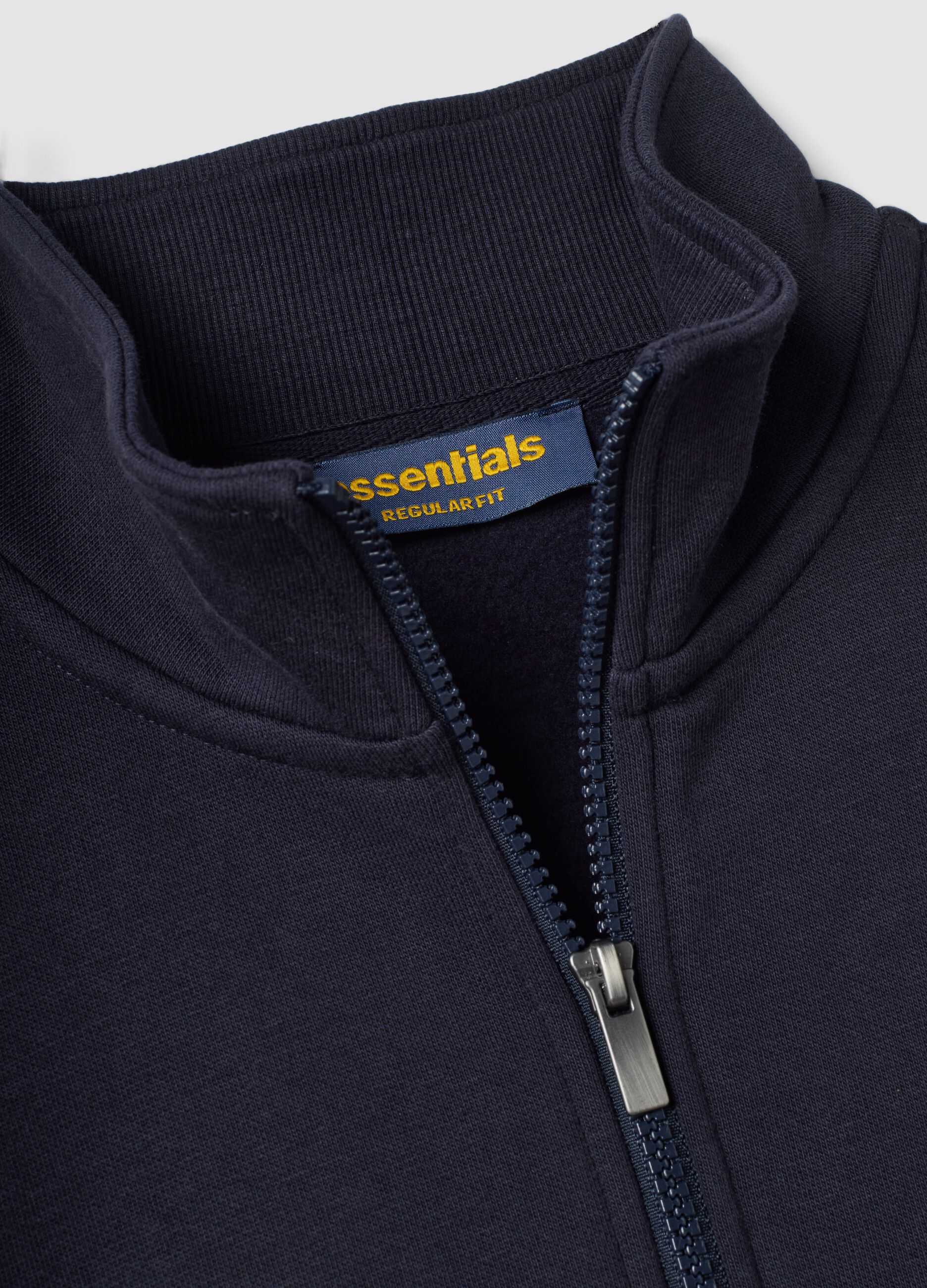 Blue cotton-blend half-zip sweatshirt with crew neck