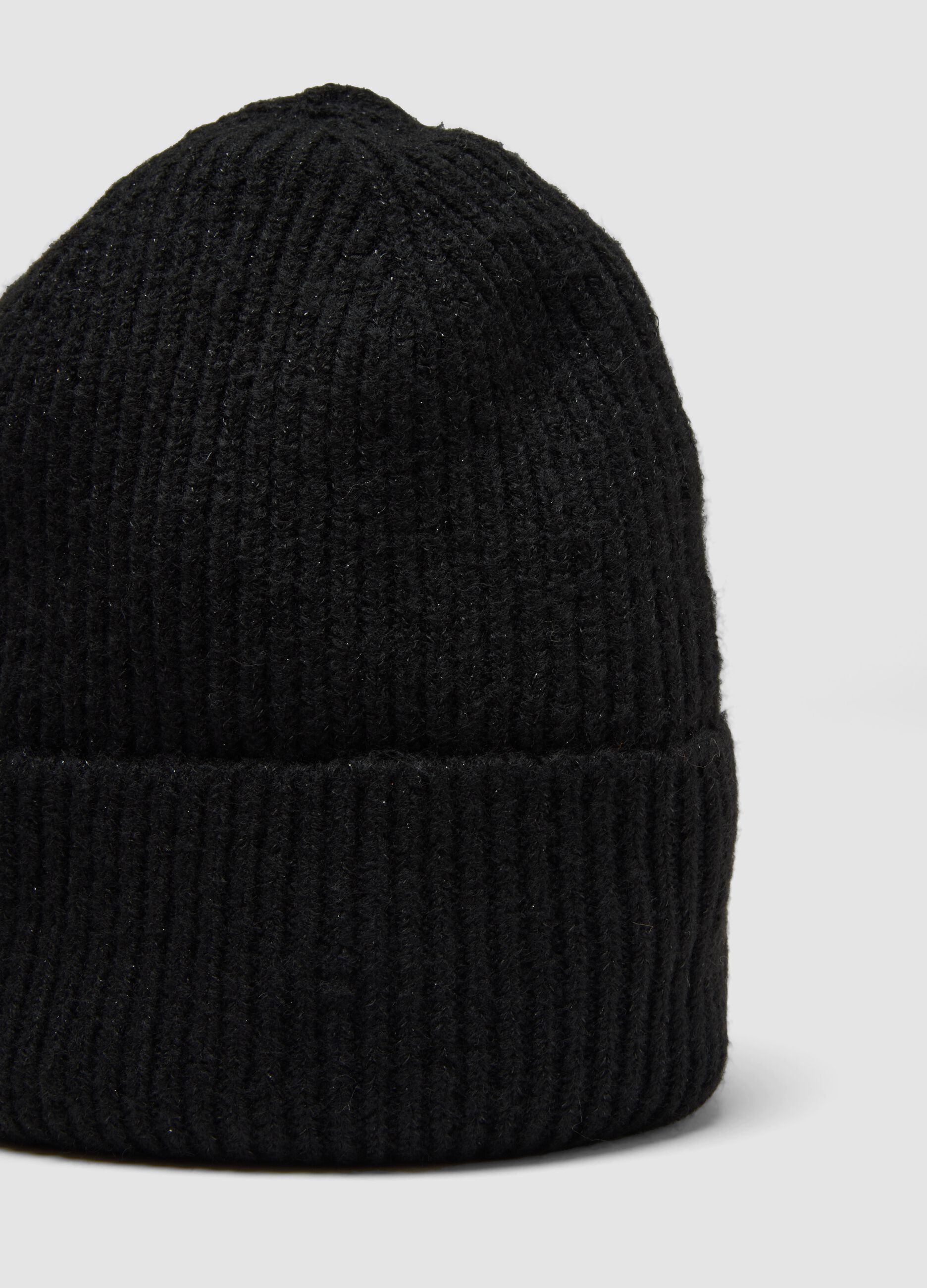 Black ribbed stretch-wool beanie