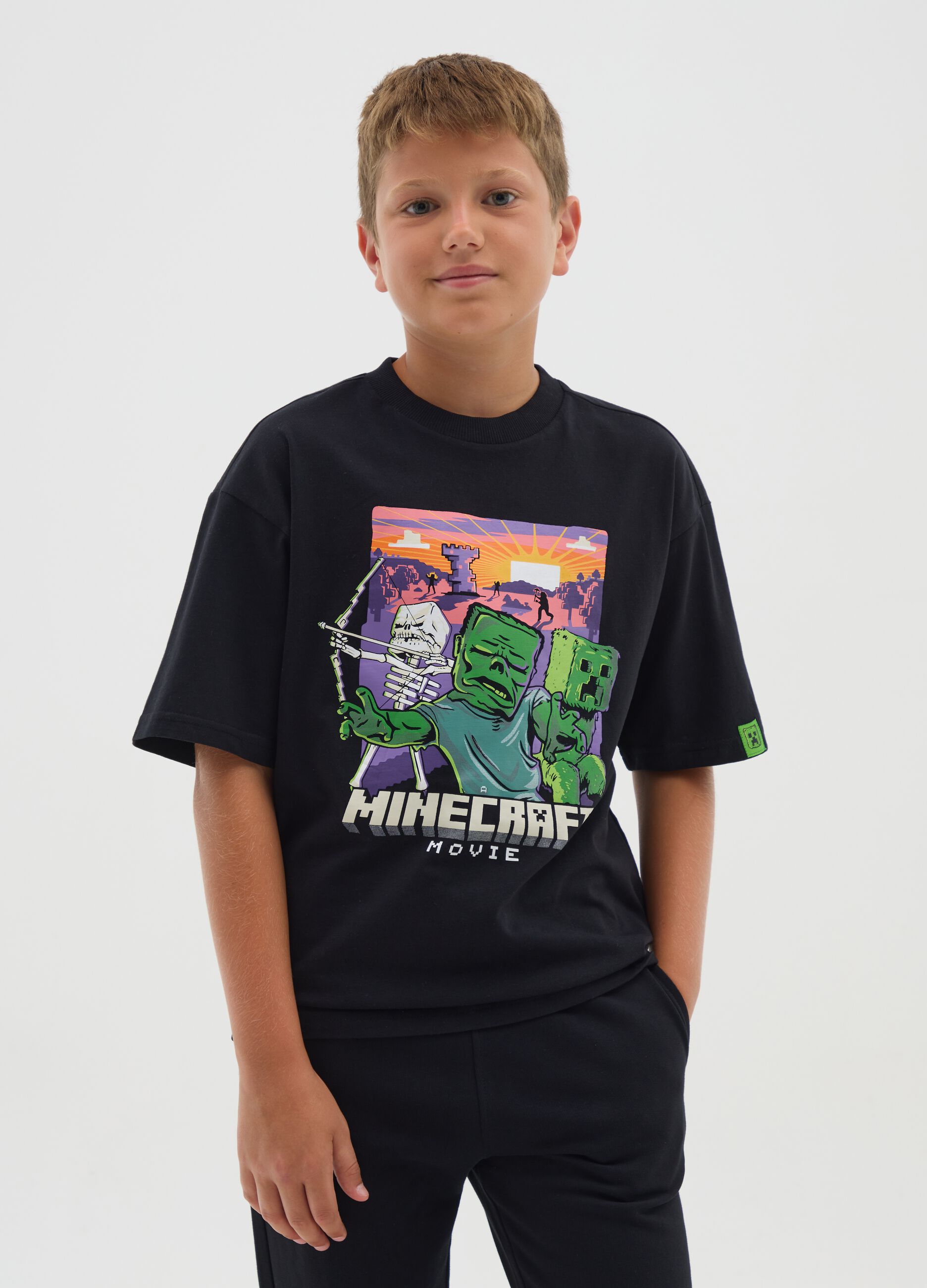 Boys' oversized black pure cotton t-shirt