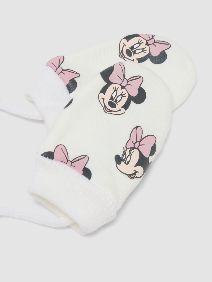 White stretch-fabric gloves with Minnie print_1
