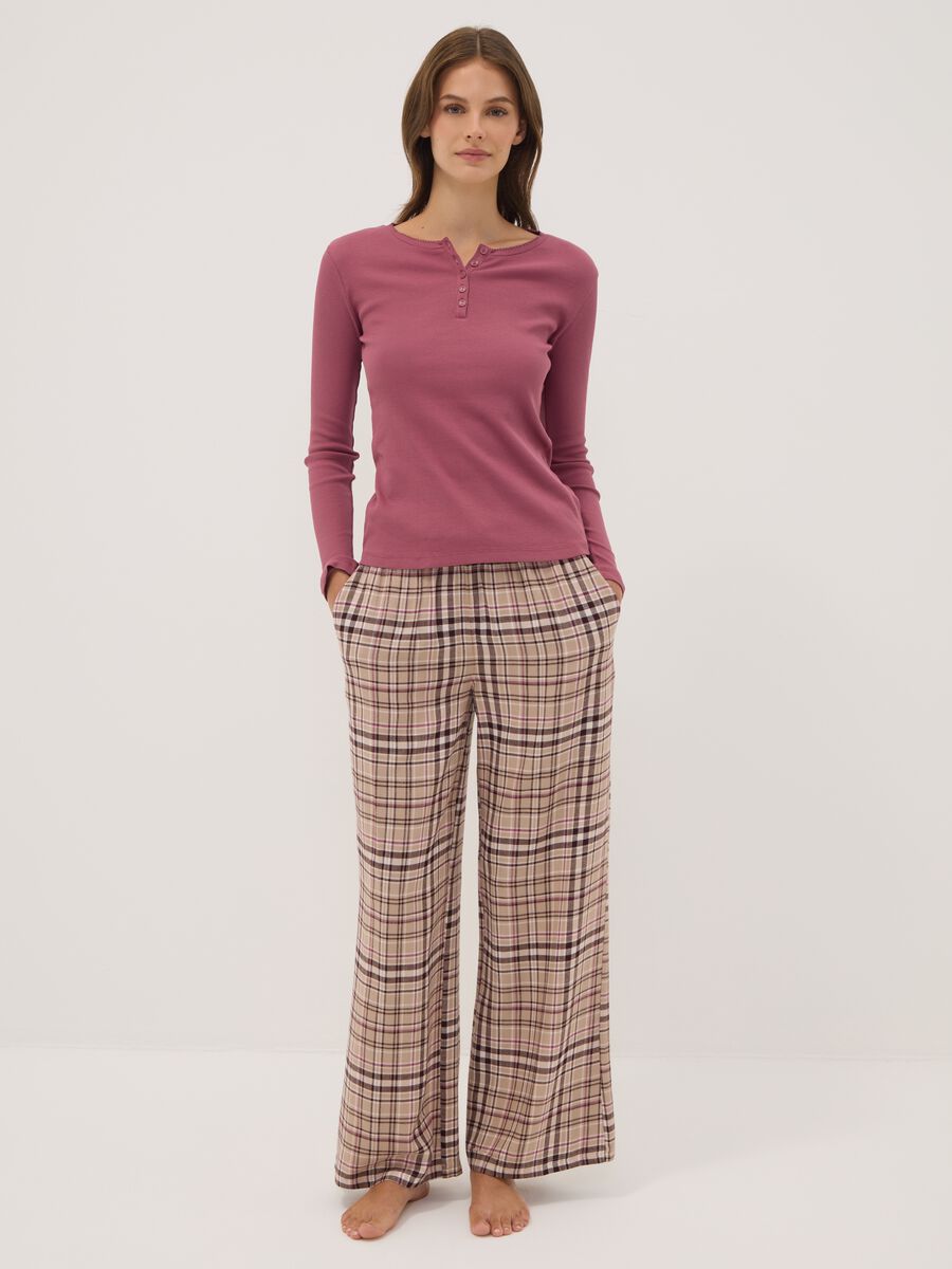 Beige pure viscose checked pyjama trousers_0