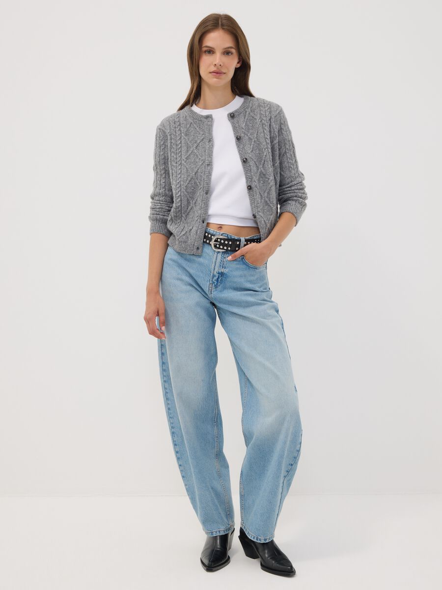 Grey cable-knit wool-blend cardigan_2
