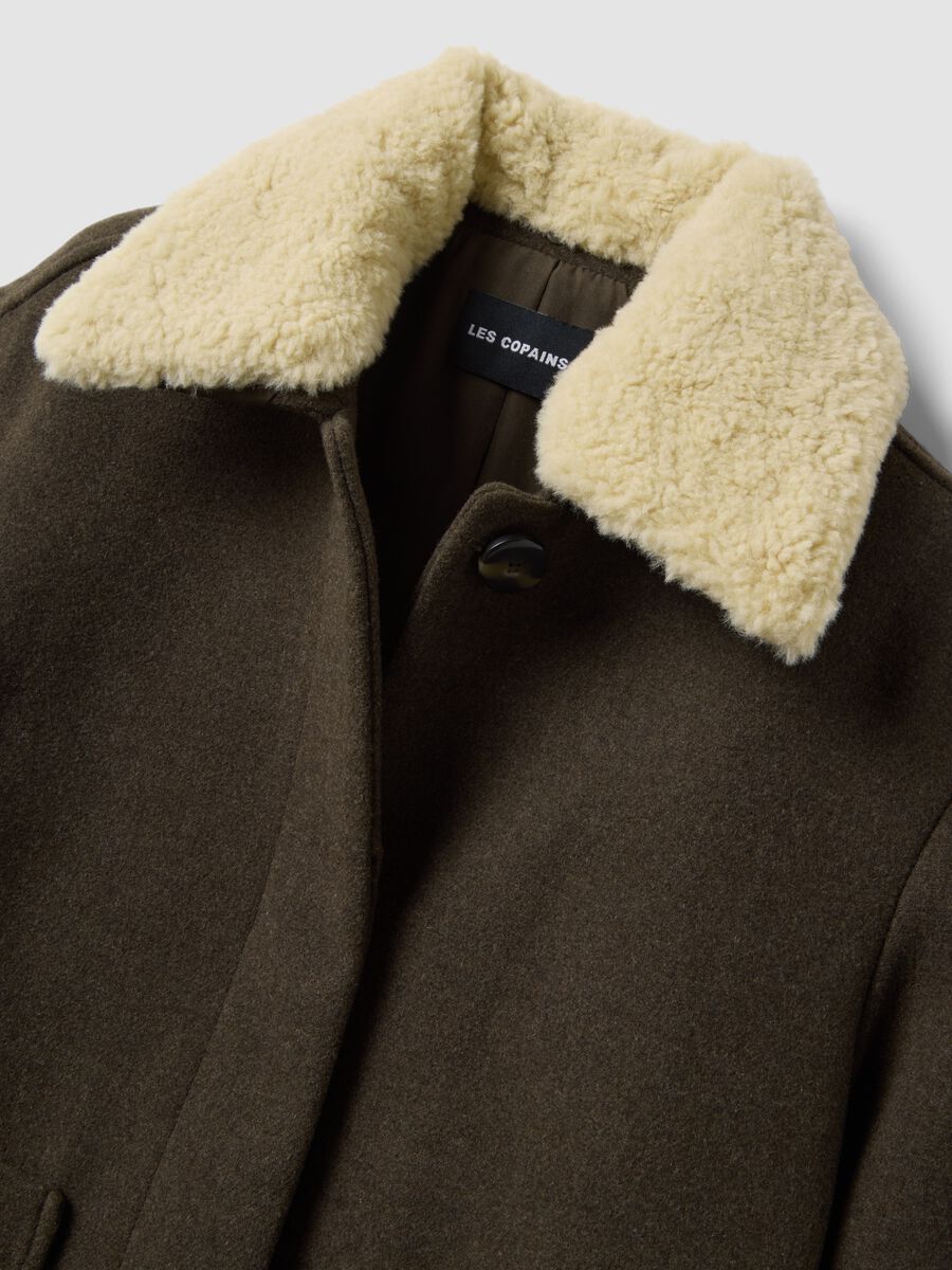 Green wool-blend and viscose jacket with contrast collar_1