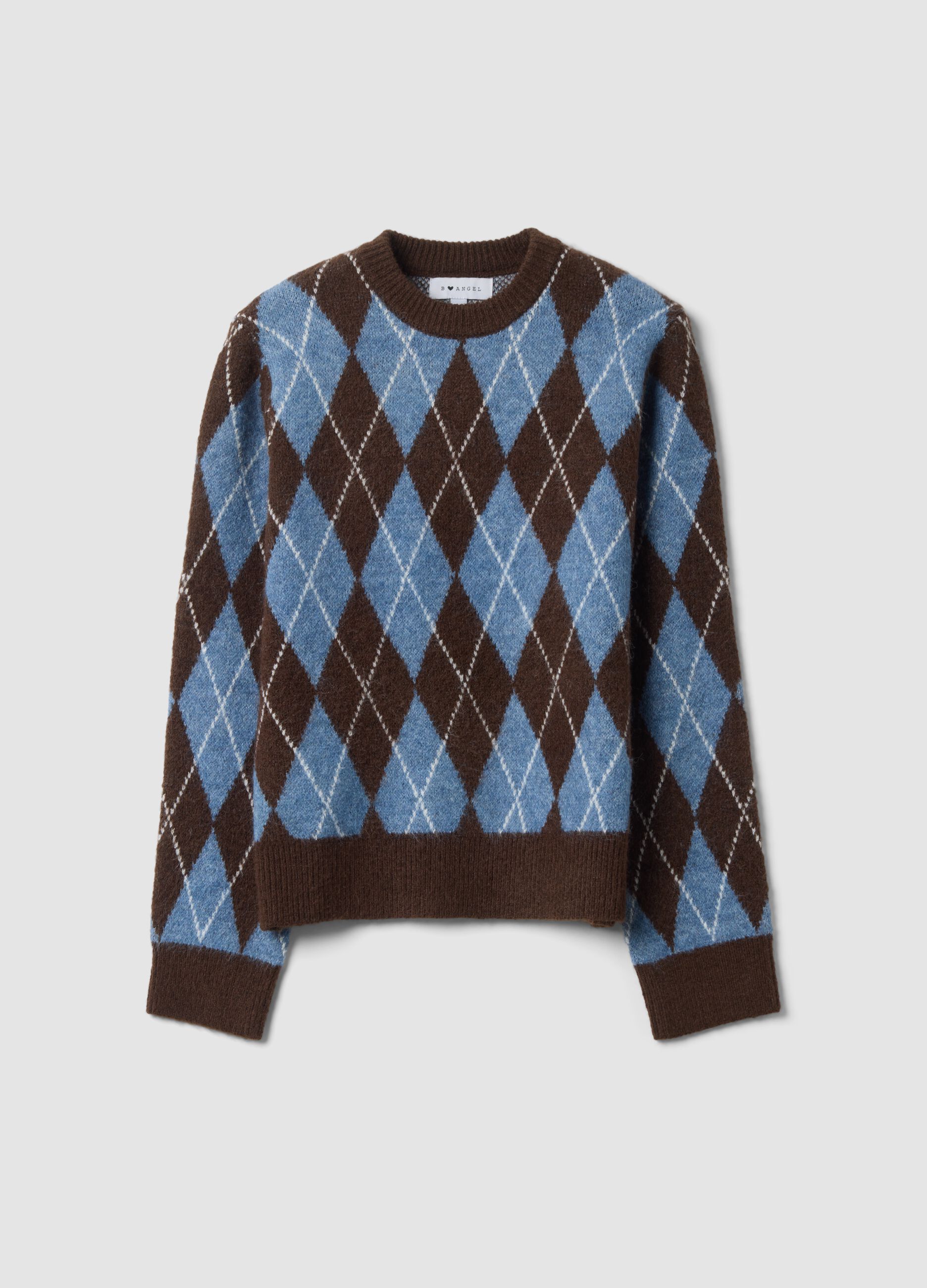 Multicolour stretch wool jumper with diamond jacquard and crew neck