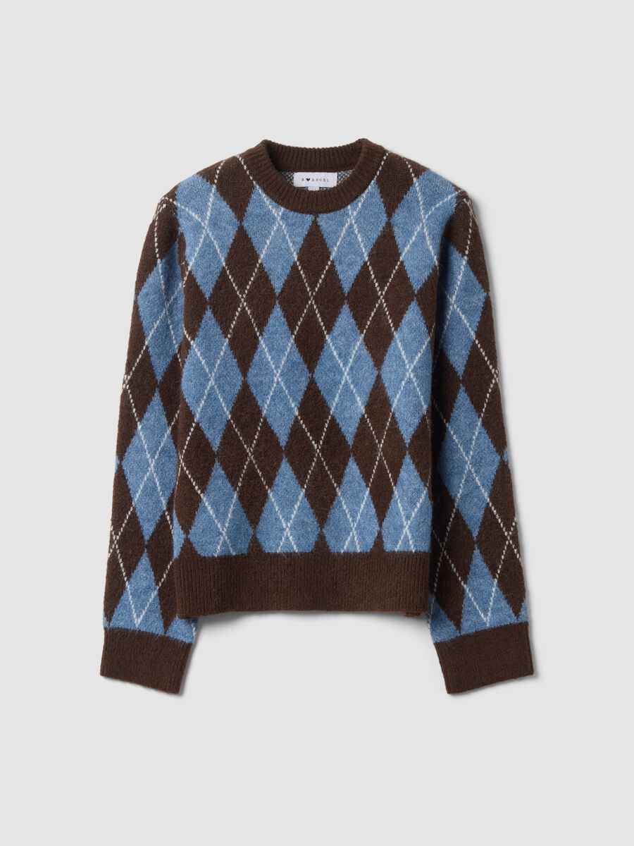 Multicolour stretch wool jumper with diamond jacquard and crew neck_0