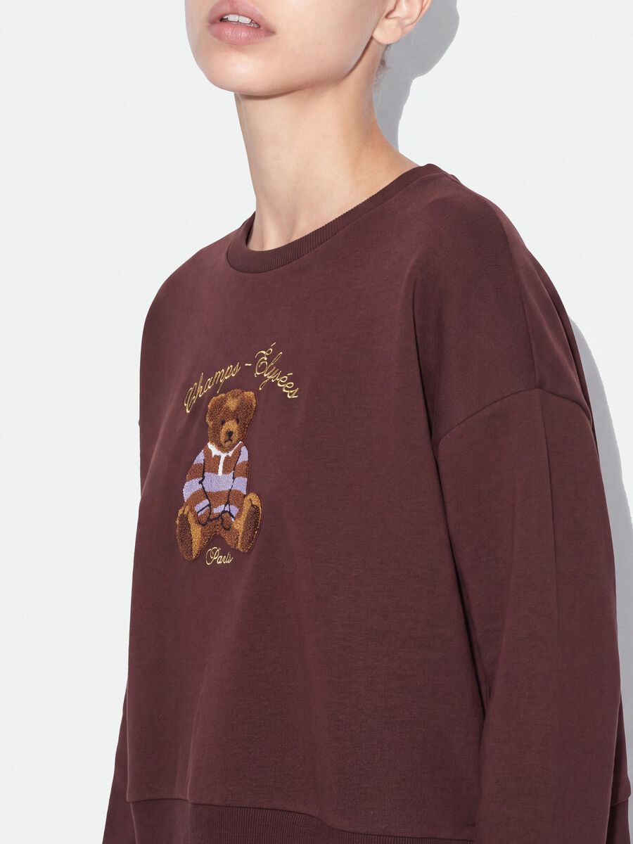 Brown cotton-blend crew-neck sweatshirt with teddy print_3