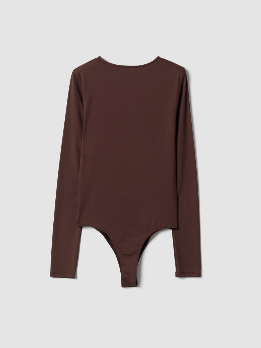 Brown stretch fabric fitted crew-neck bodysuit_2