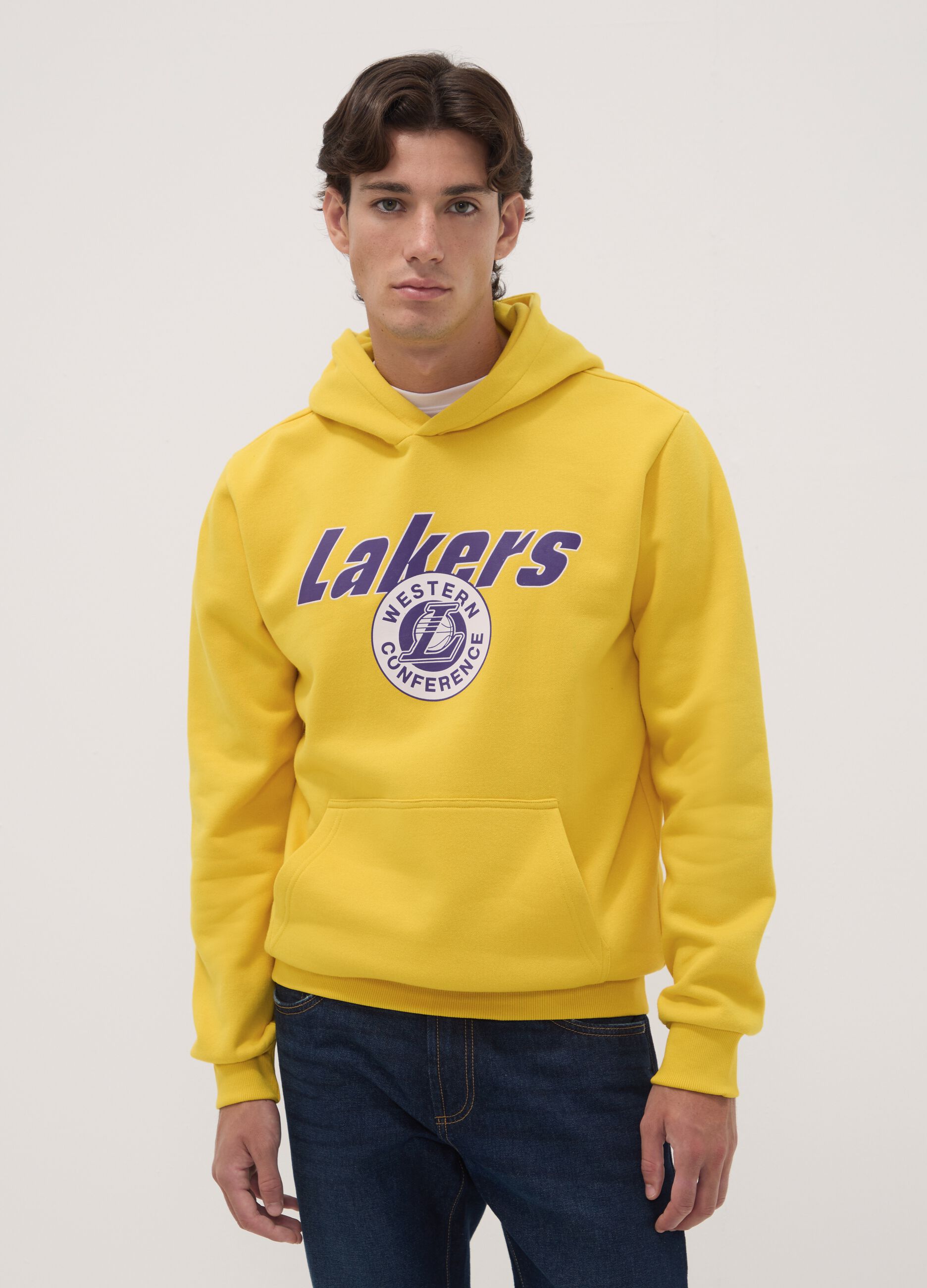 Yellow cotton-blend hoodie with Lakers print