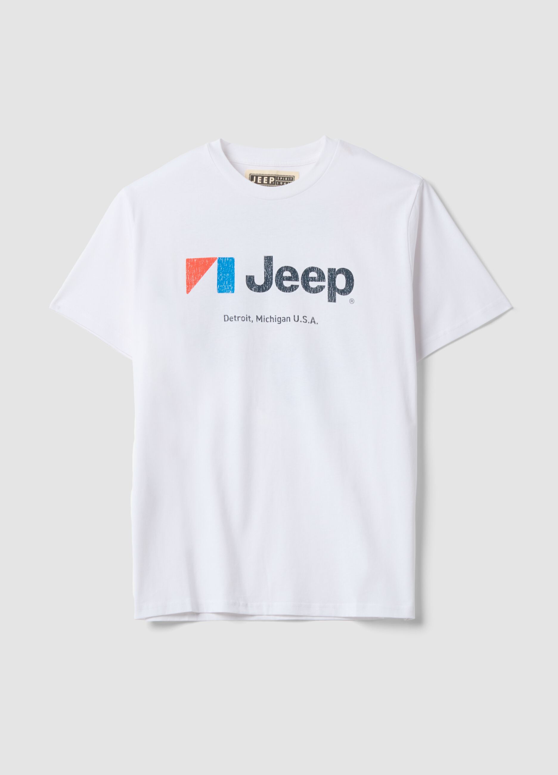 تيشيرت أبيض من قطن خالص بياقة دائرية مع طبعة Jeep