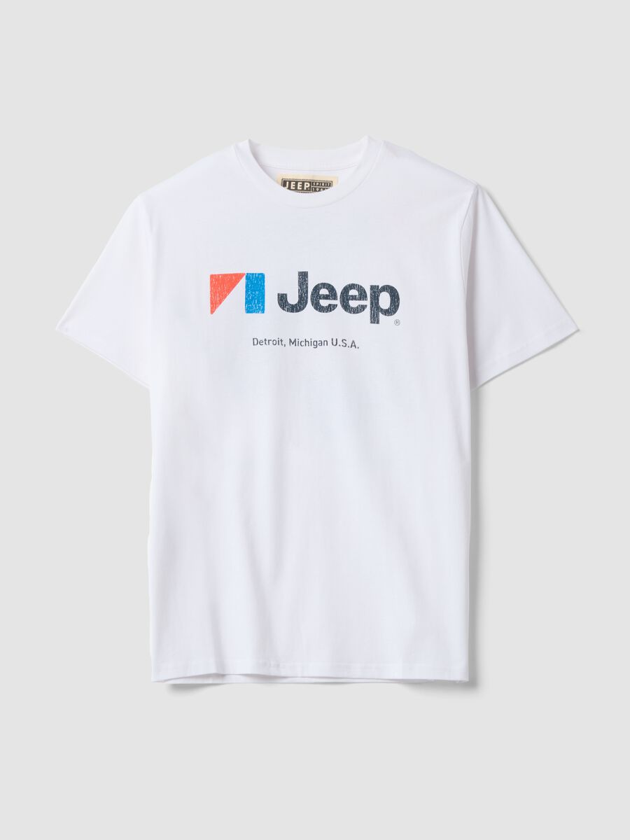 تيشيرت أبيض من قطن خالص بياقة دائرية مع طبعة Jeep_4