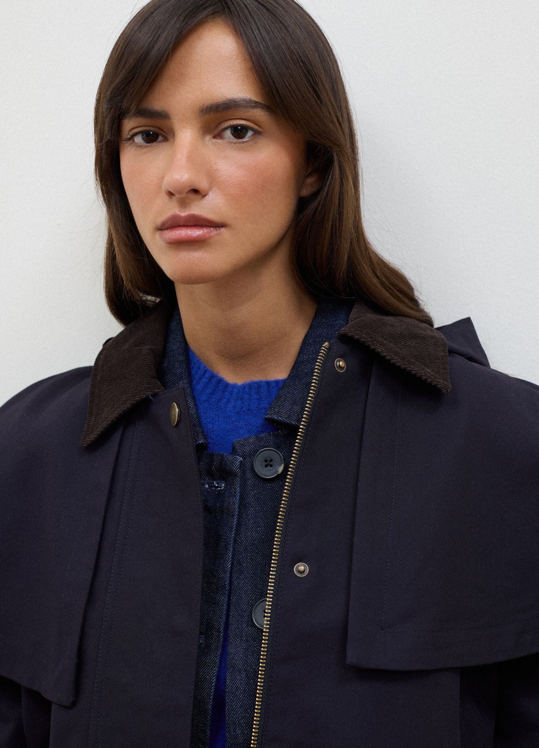 Blue pure cotton parka with hood, oversized fit