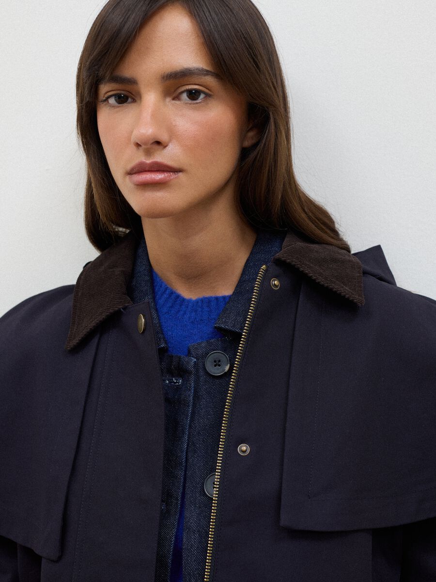 Blue pure cotton parka with hood, oversized fit_2
