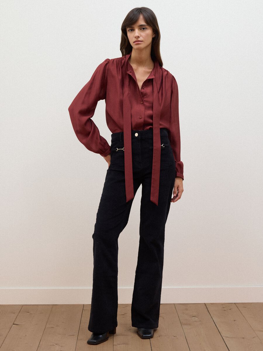 Red viscose-blend shirt with neck tie_2