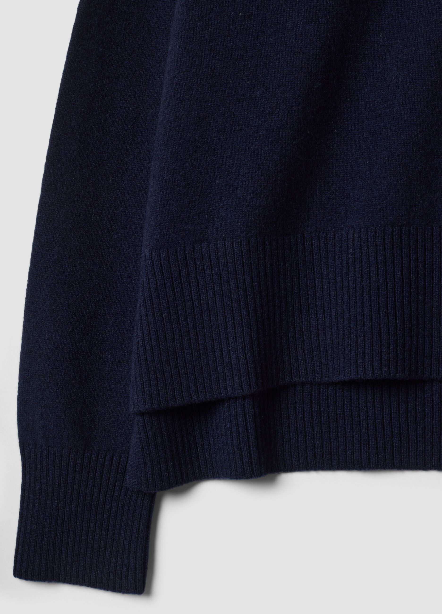Blue pure wool jumper with raised neck, oversized fit