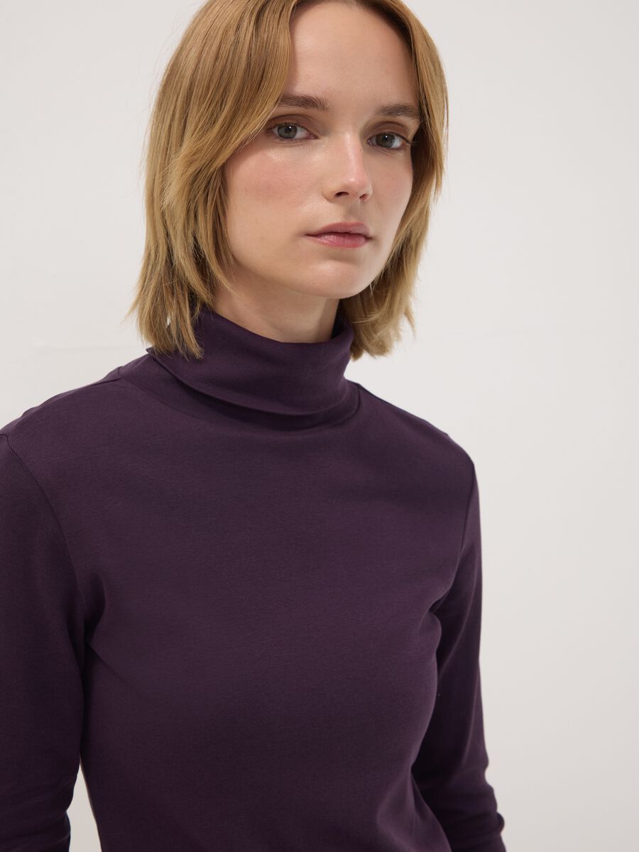 Purple pure cotton long-sleeve crew-neck top_2