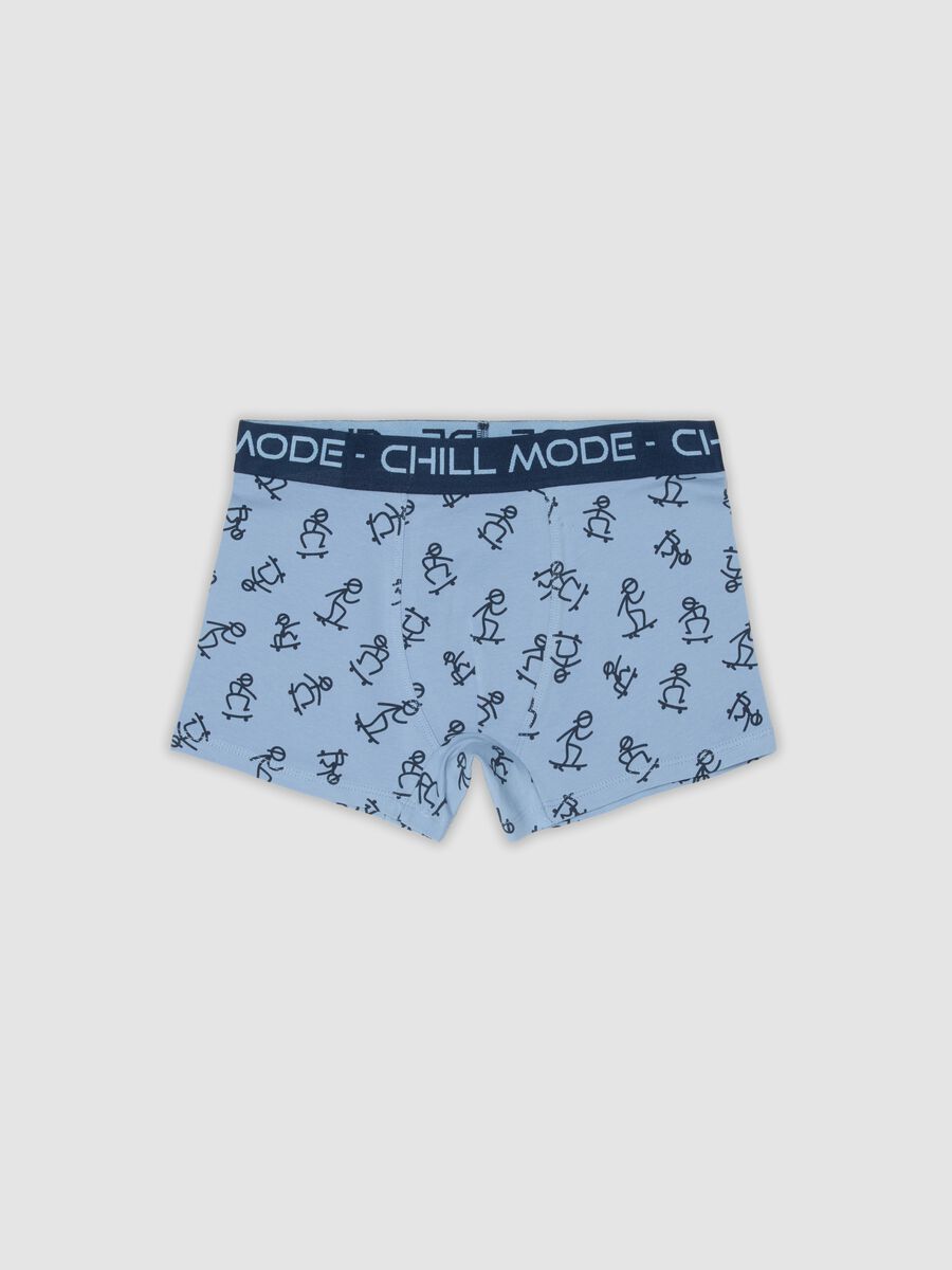 Blue midi boxer shorts in organic cotton with all-over print for boys_0