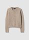 Beige stretch wool crew-neck cardigan, regular fit_4