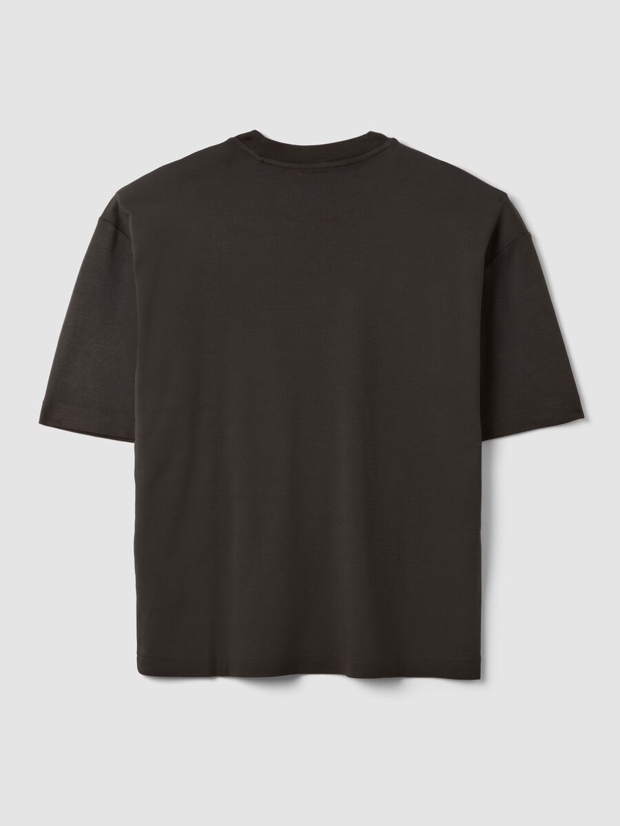 Brown cropped pure cotton T-shirt with front print, boxy fit_6