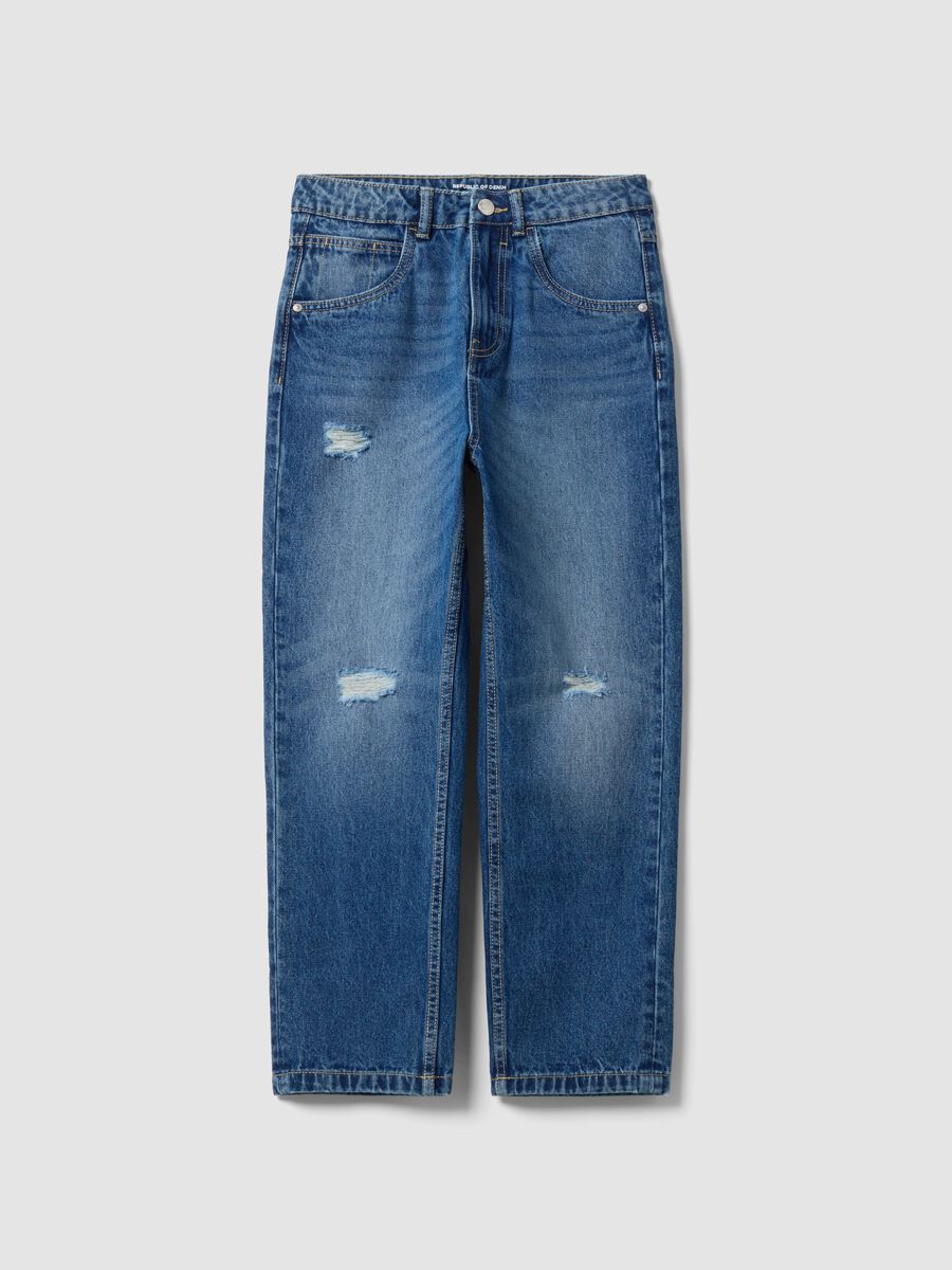 Blue baggy pure cotton ripped jeans for boys_3