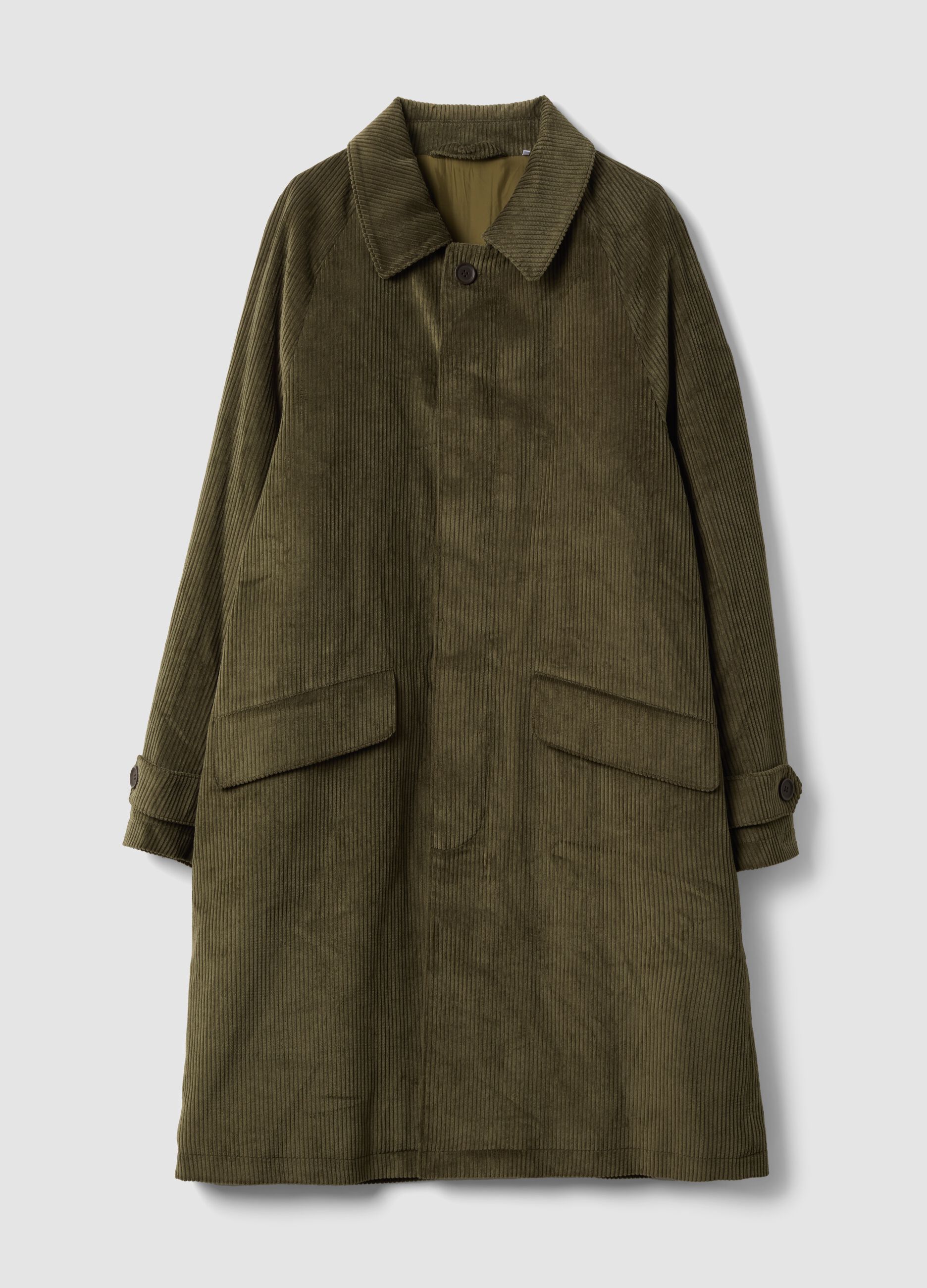 Cappotto lungo verde in puro cotone a righe