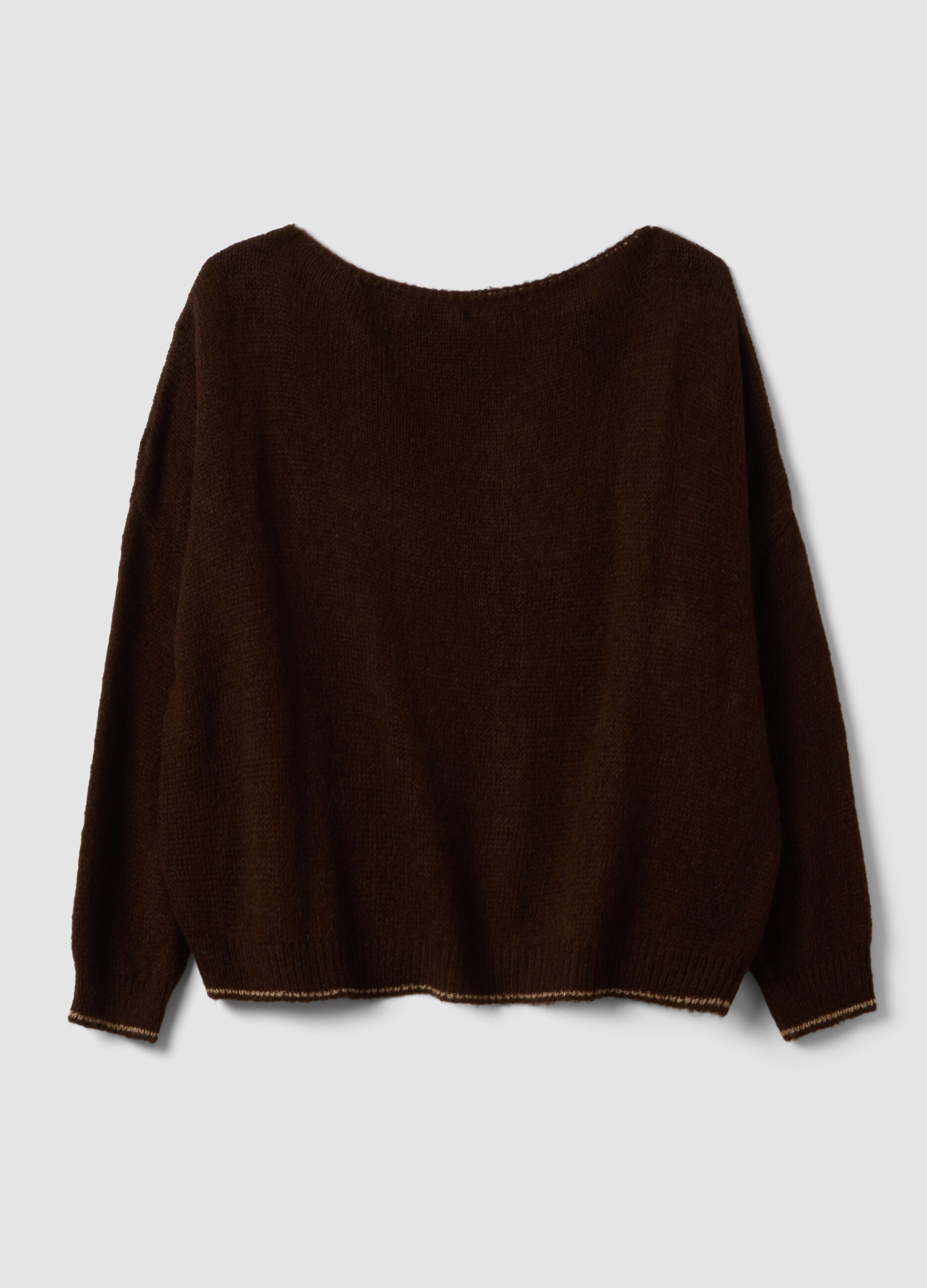 Brown regular-fit wool-blend jumper with contrast trims