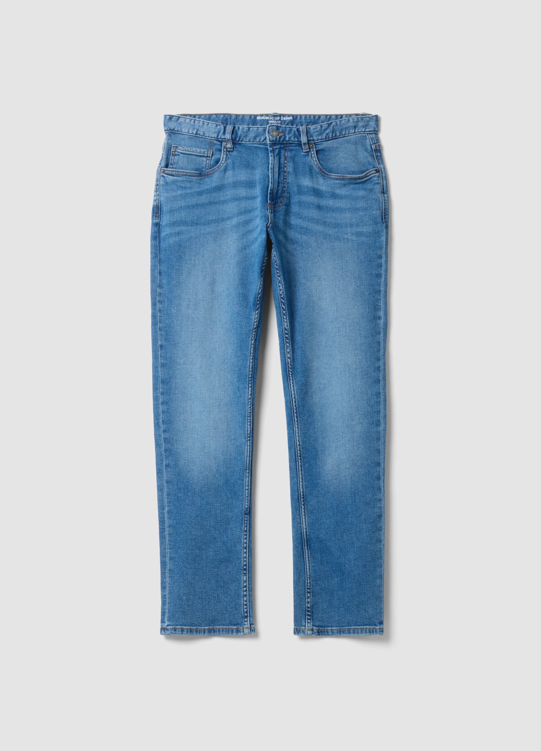 Jeans denim blu in cotone elasticizzato regular fit