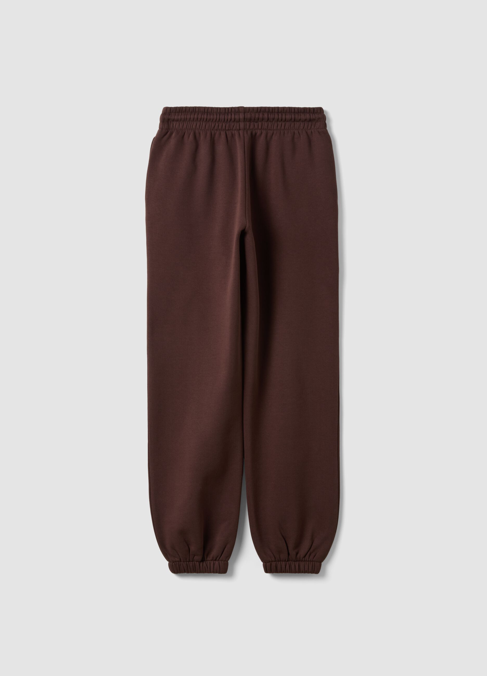 Brown cotton-blend jogger trousers with elasticated waist, regular fit