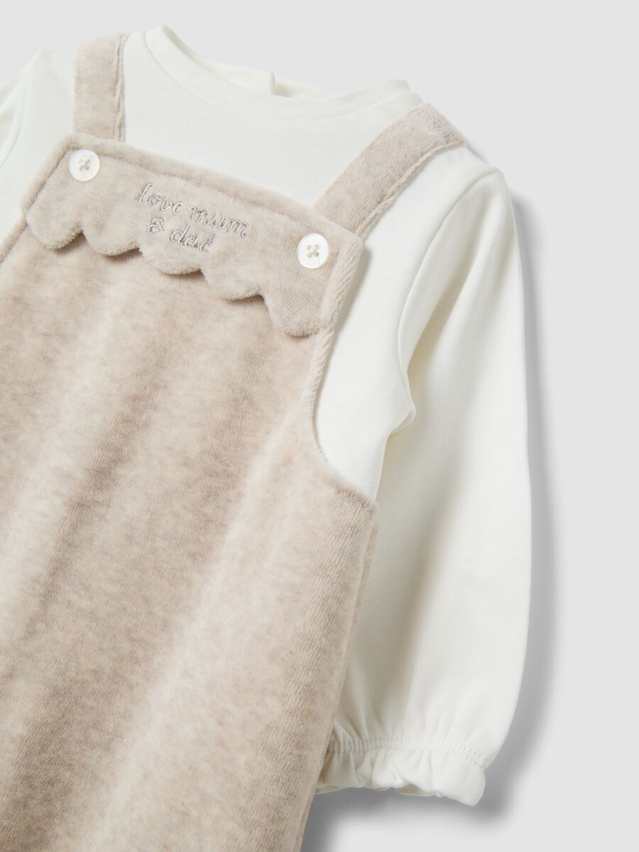 Beige organic cotton-blend babygrow with integrated bodysuit_2