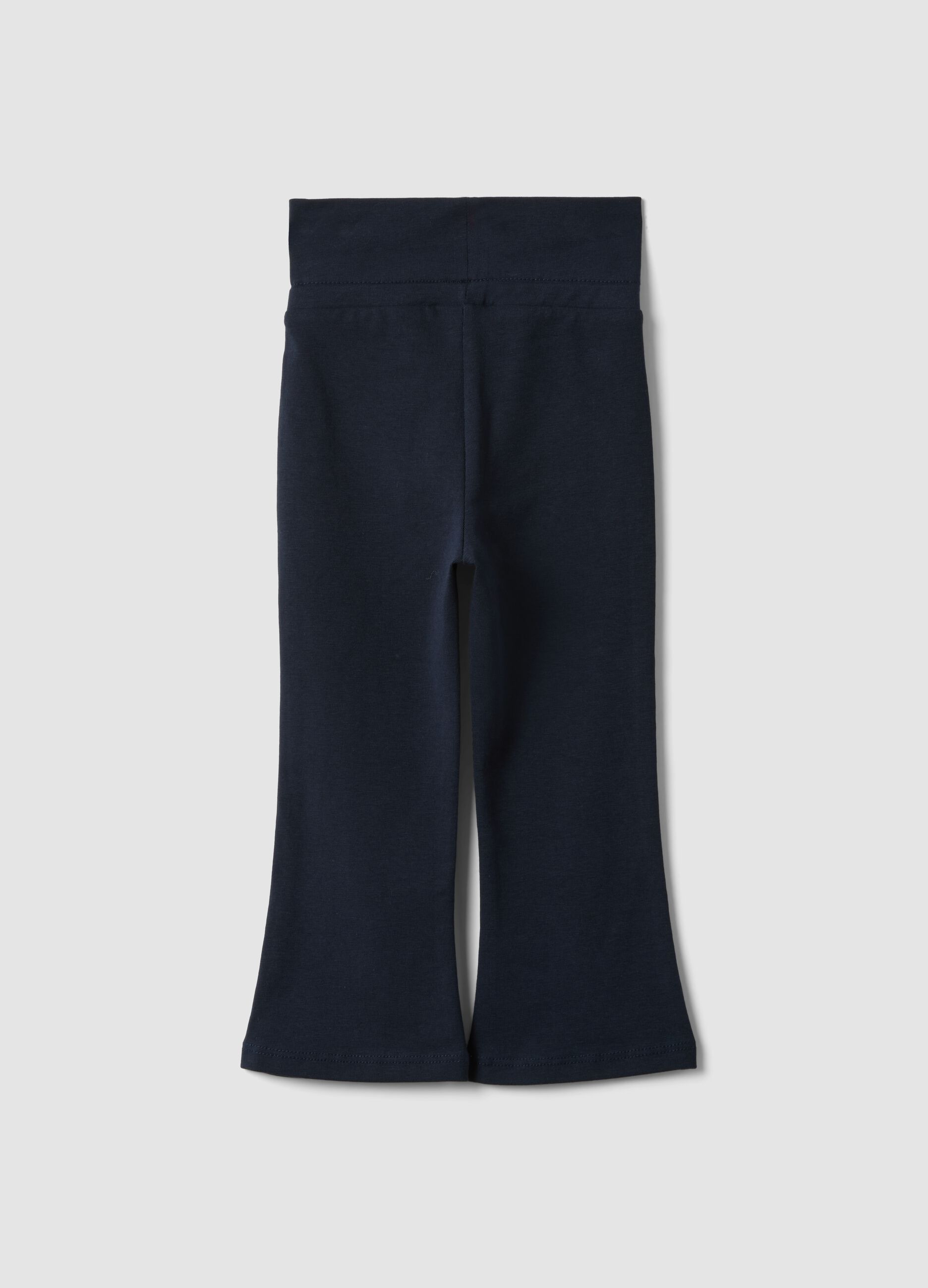 Blue flared leggings in organic cotton and stretch viscose for baby girl
