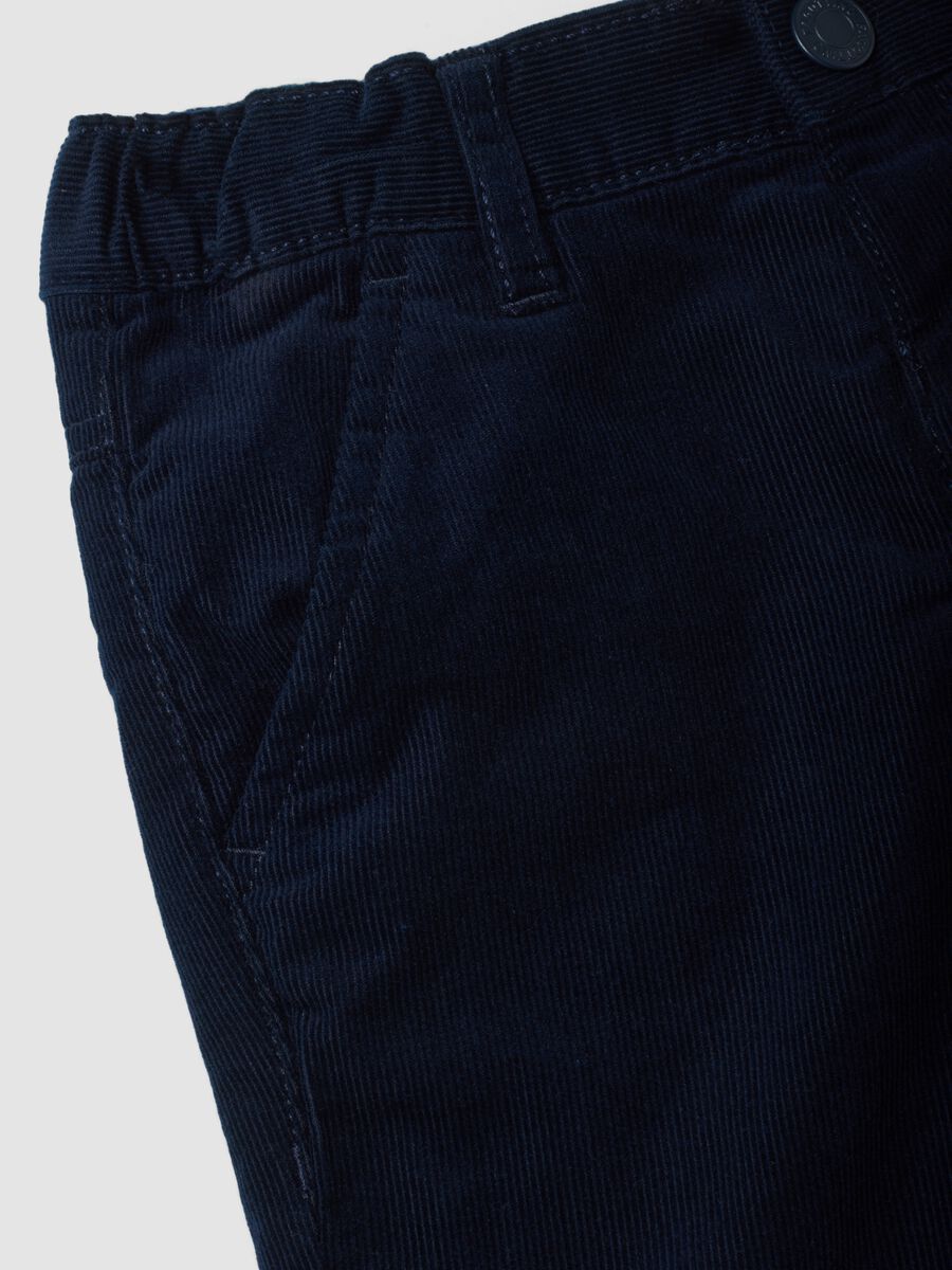 Blue pure cotton ribbed trousers_3