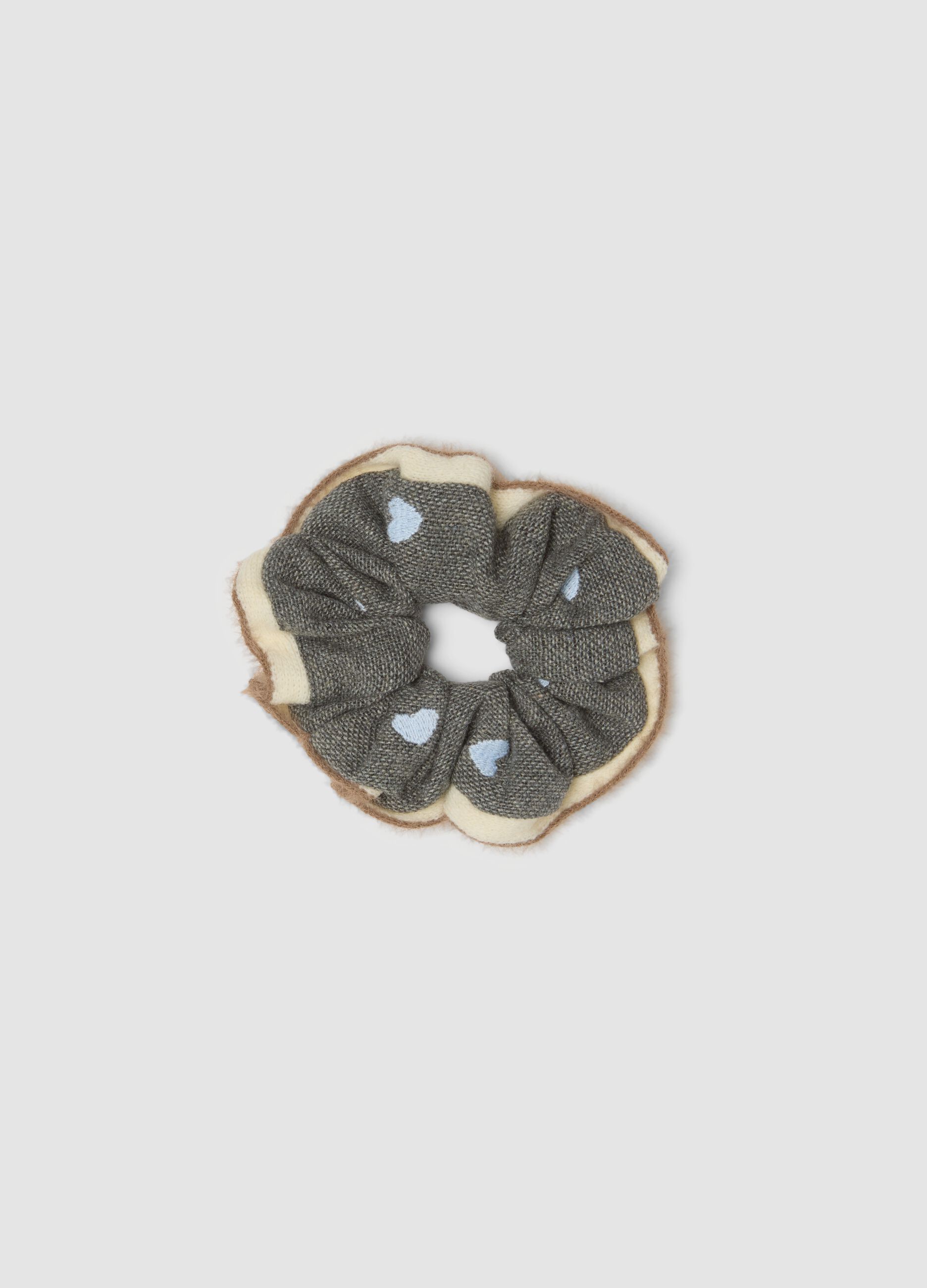 Grey scrunchie with light-blue hearts